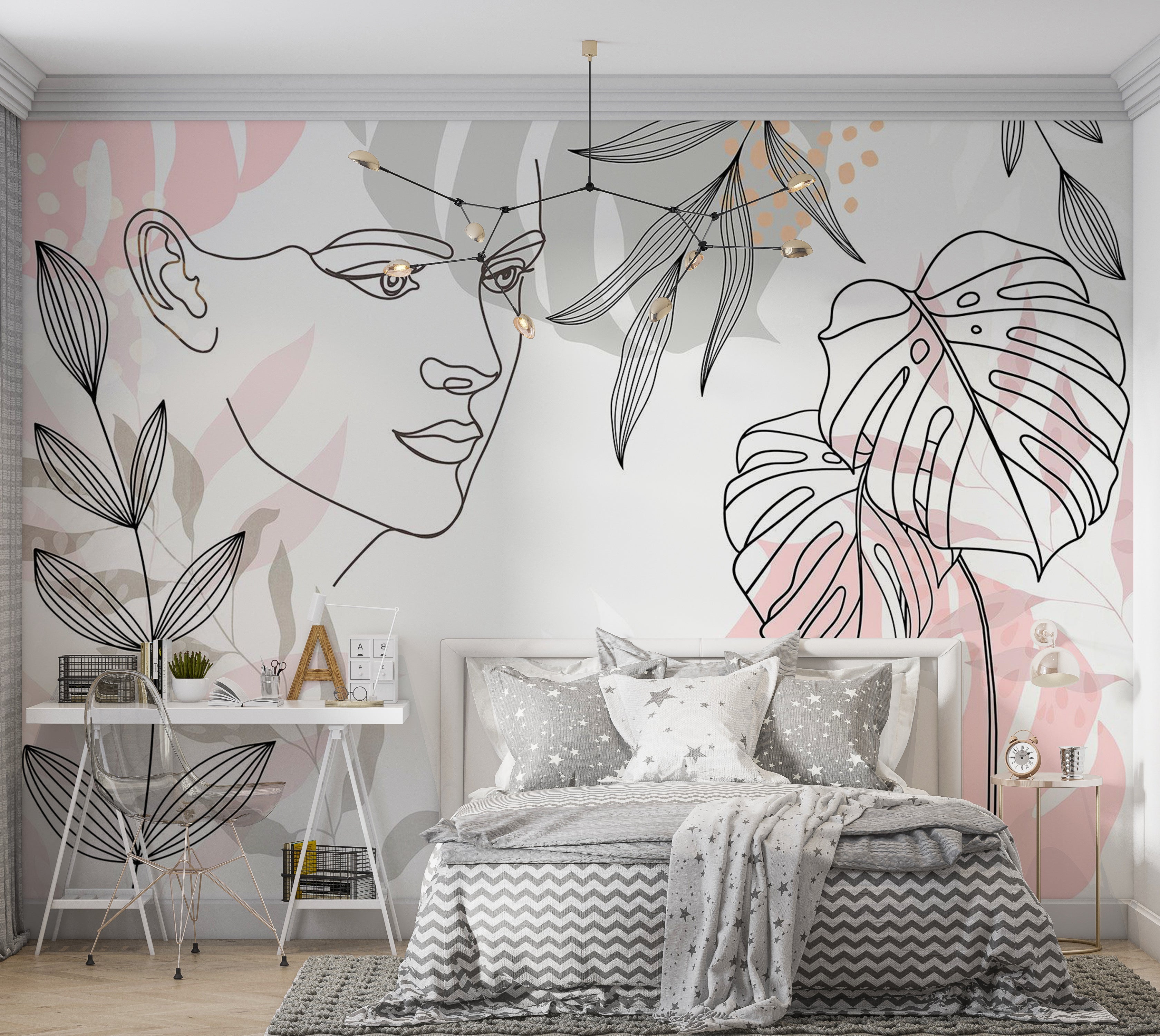 Abstract Wallpaper Wall Mural - Line Art Wildness 39"Wx27"H / Standard