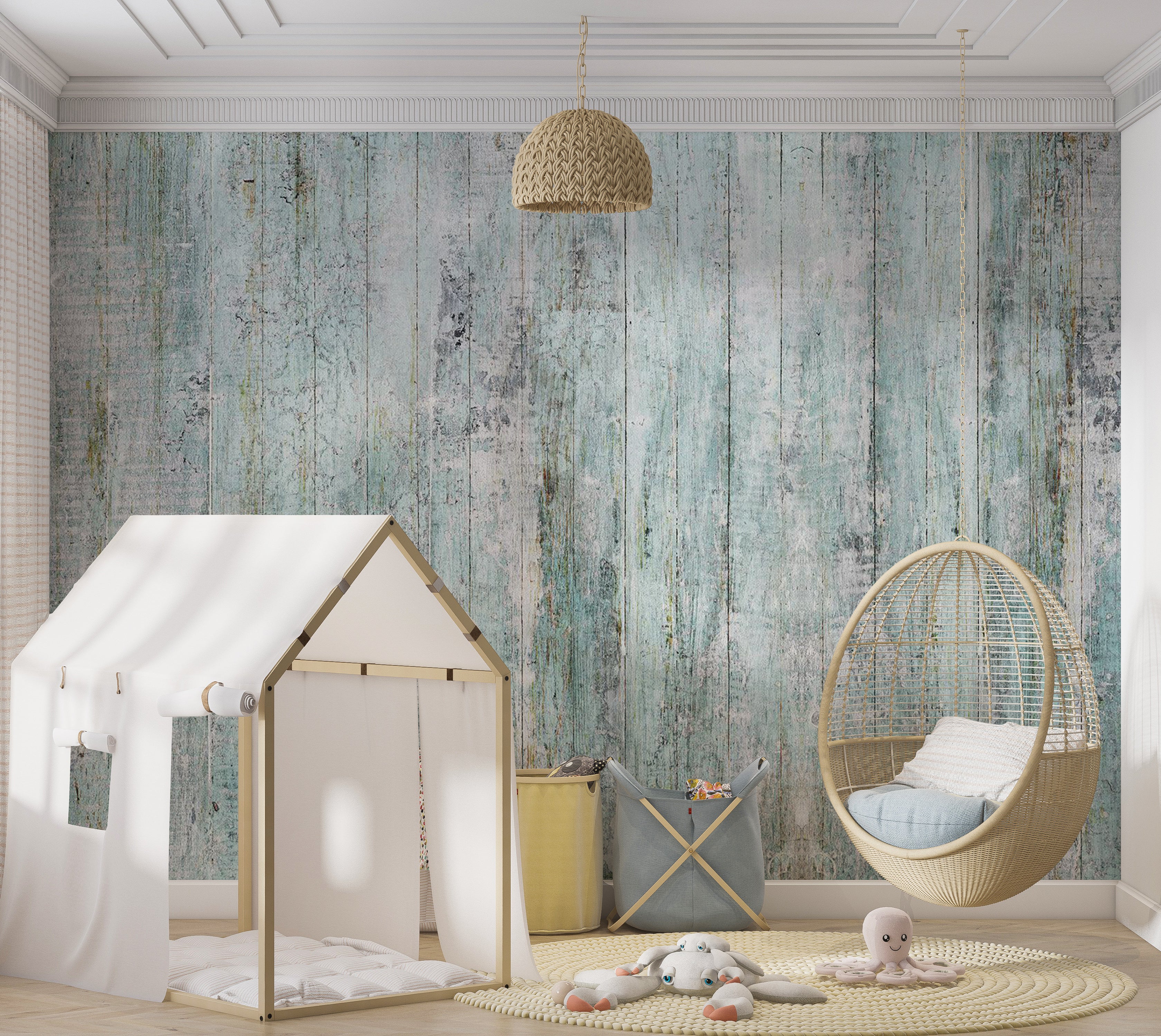 Surface Texture Wallpaper Wall Mural - Rustic Light Blue Wood 39"Wx27"H / Standard