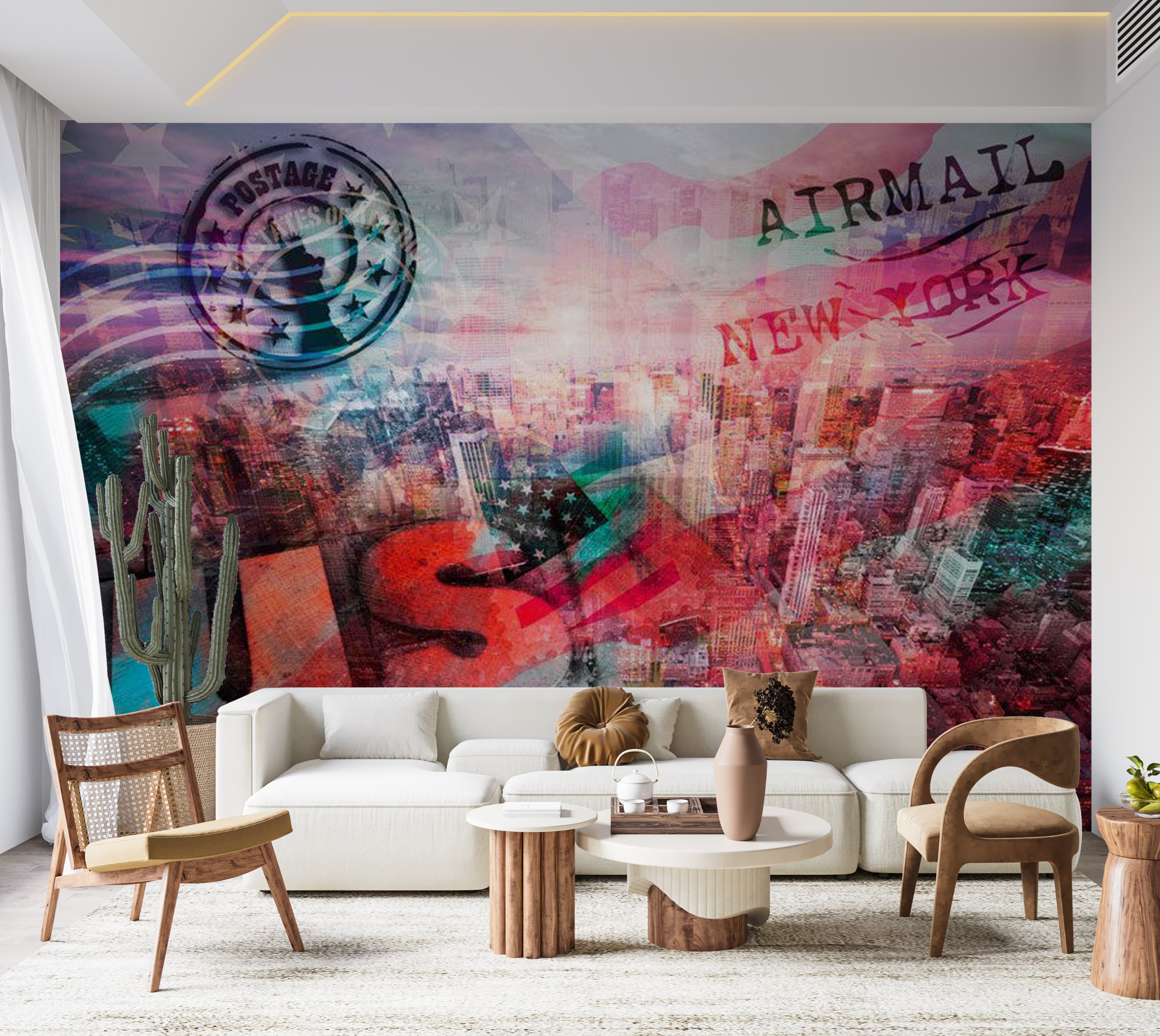 Peel & Stick Wall Mural - Airmail to NYC 38"Wx27"H