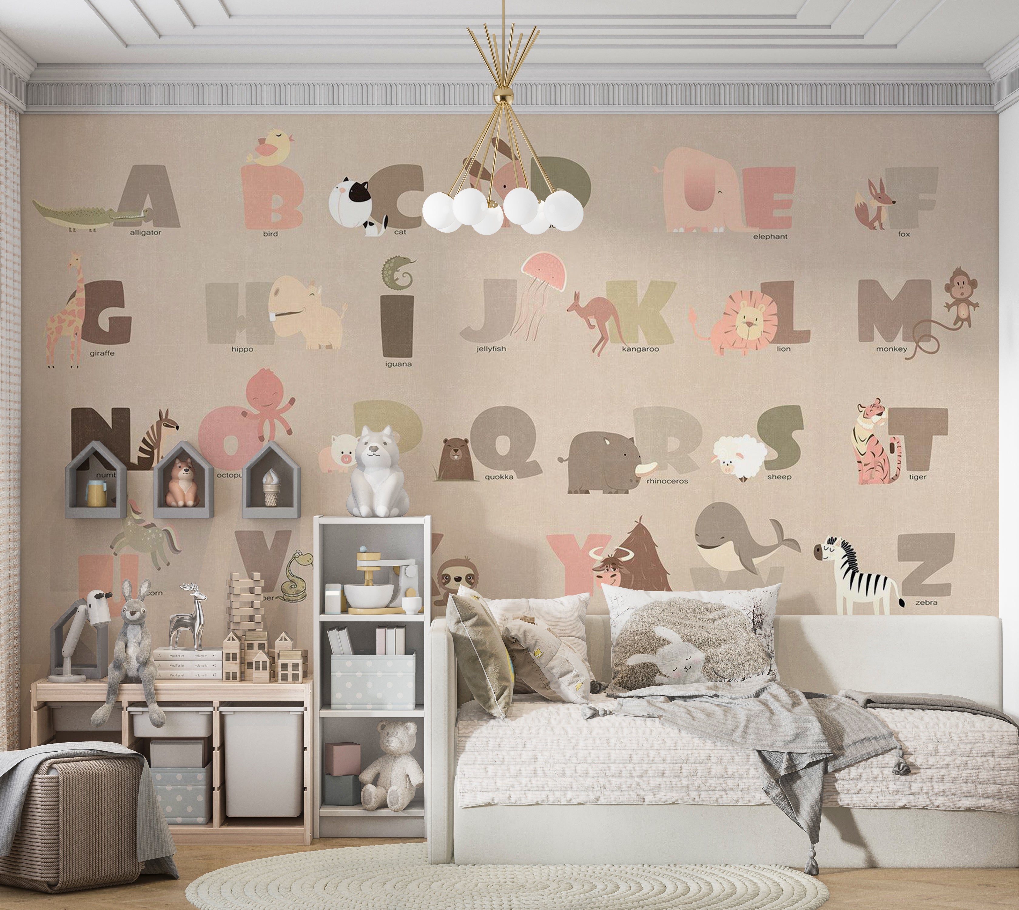 Kids Wallpaper Wall Mural - Beige Alphabet 39"Wx27"H / Standard