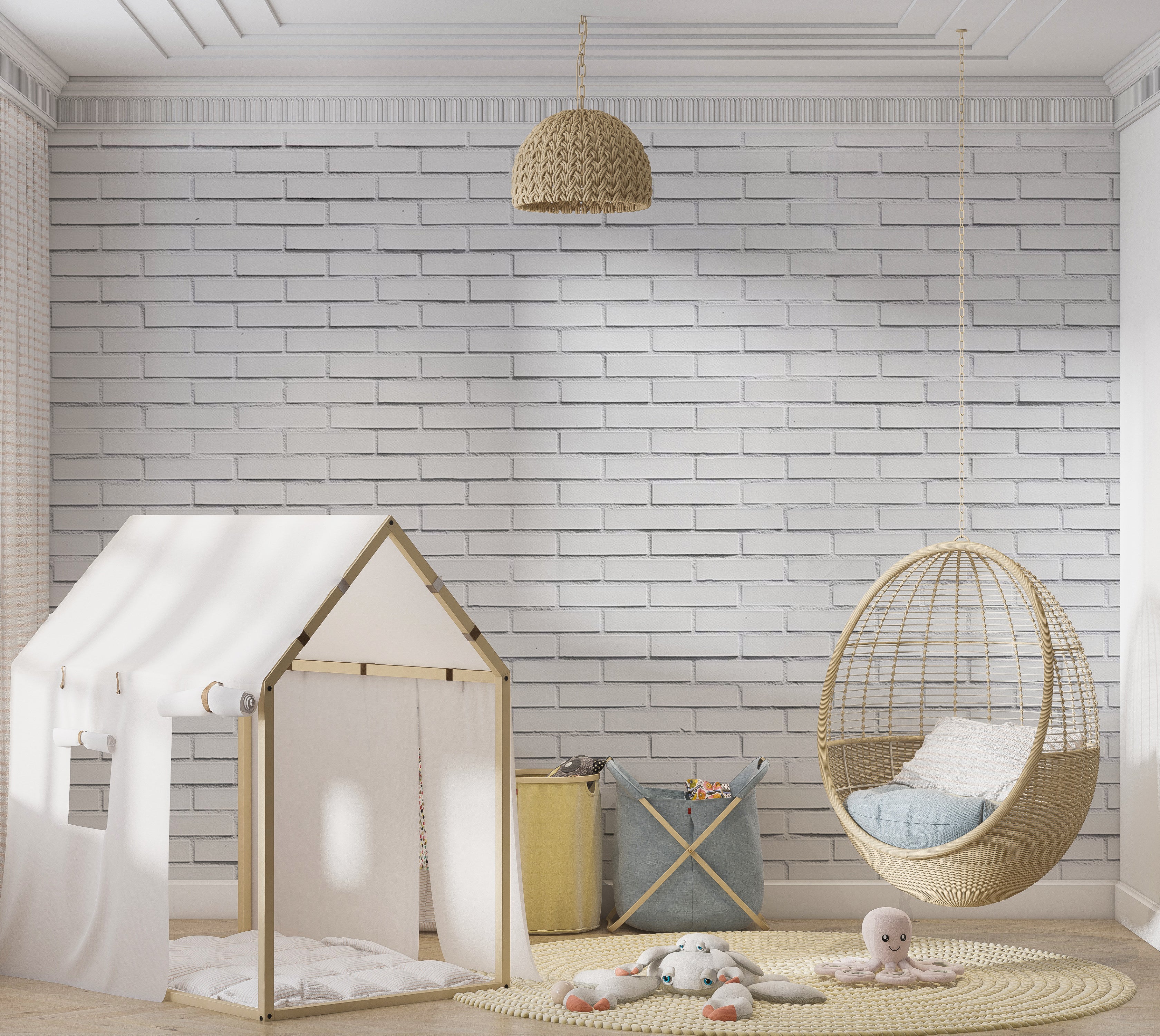 Surface Texture Wallpaper Wall Mural - Snow White Brick Wall 39"Wx27"H / Standard