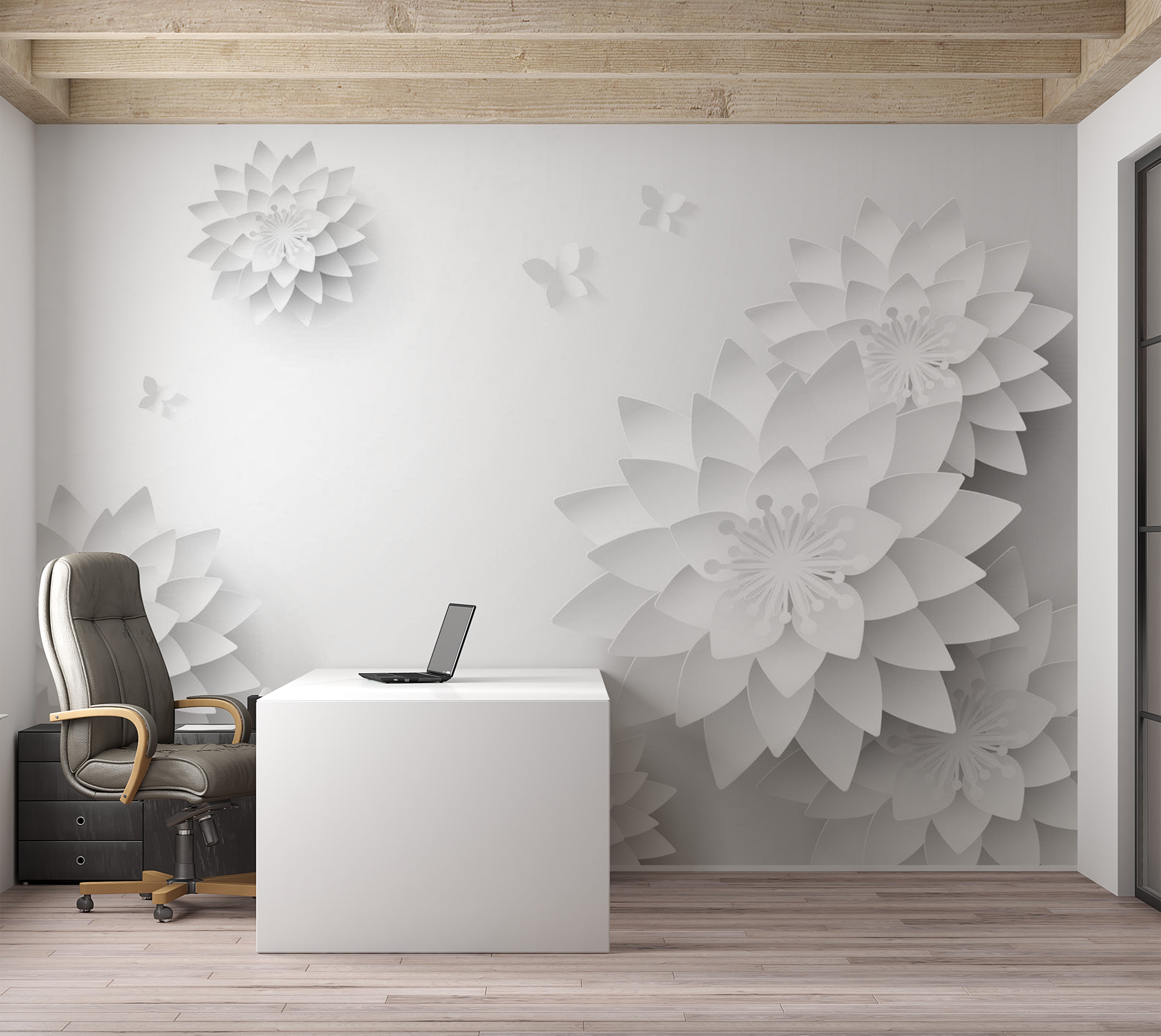 Zen Wallpaper Wall Mural - Oriental Flowers 39"Wx27"H