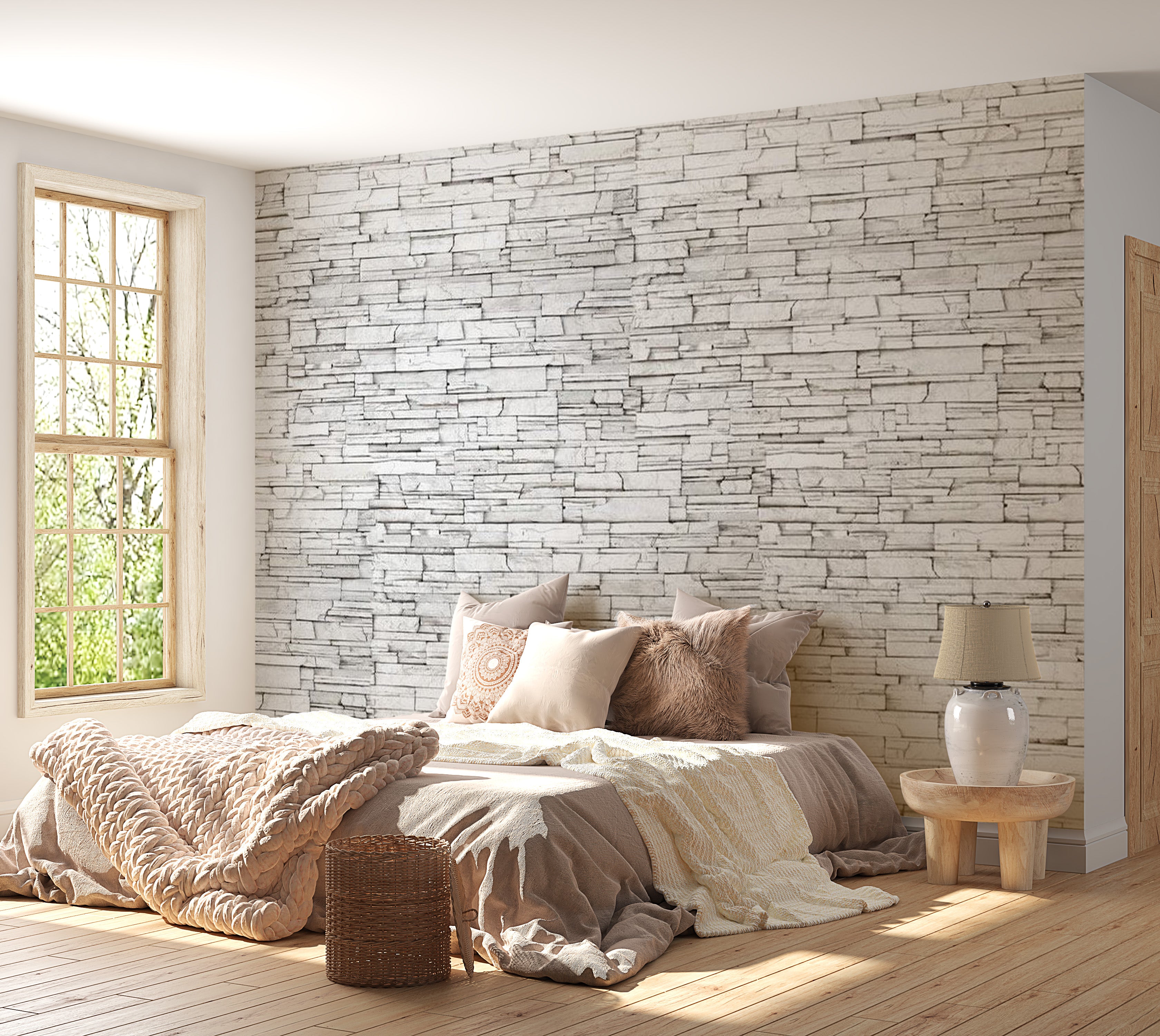 Background & Patterns Wallpaper Wall Mural - White Brick 39"Wx27"H