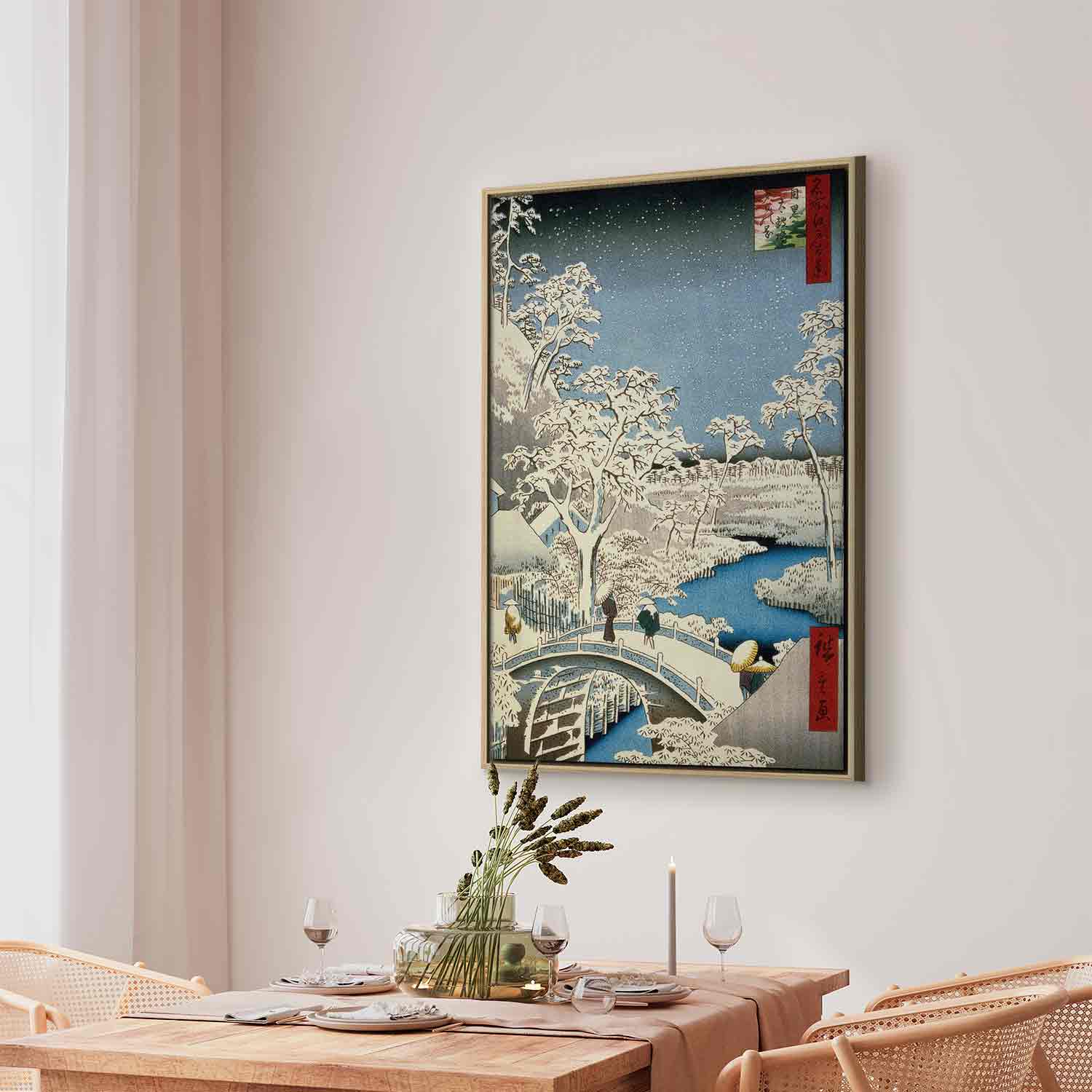 Floating Framed Canvas Art - Meguro Drum Bridge and Sunset Hill - Utagawa Hiroshige