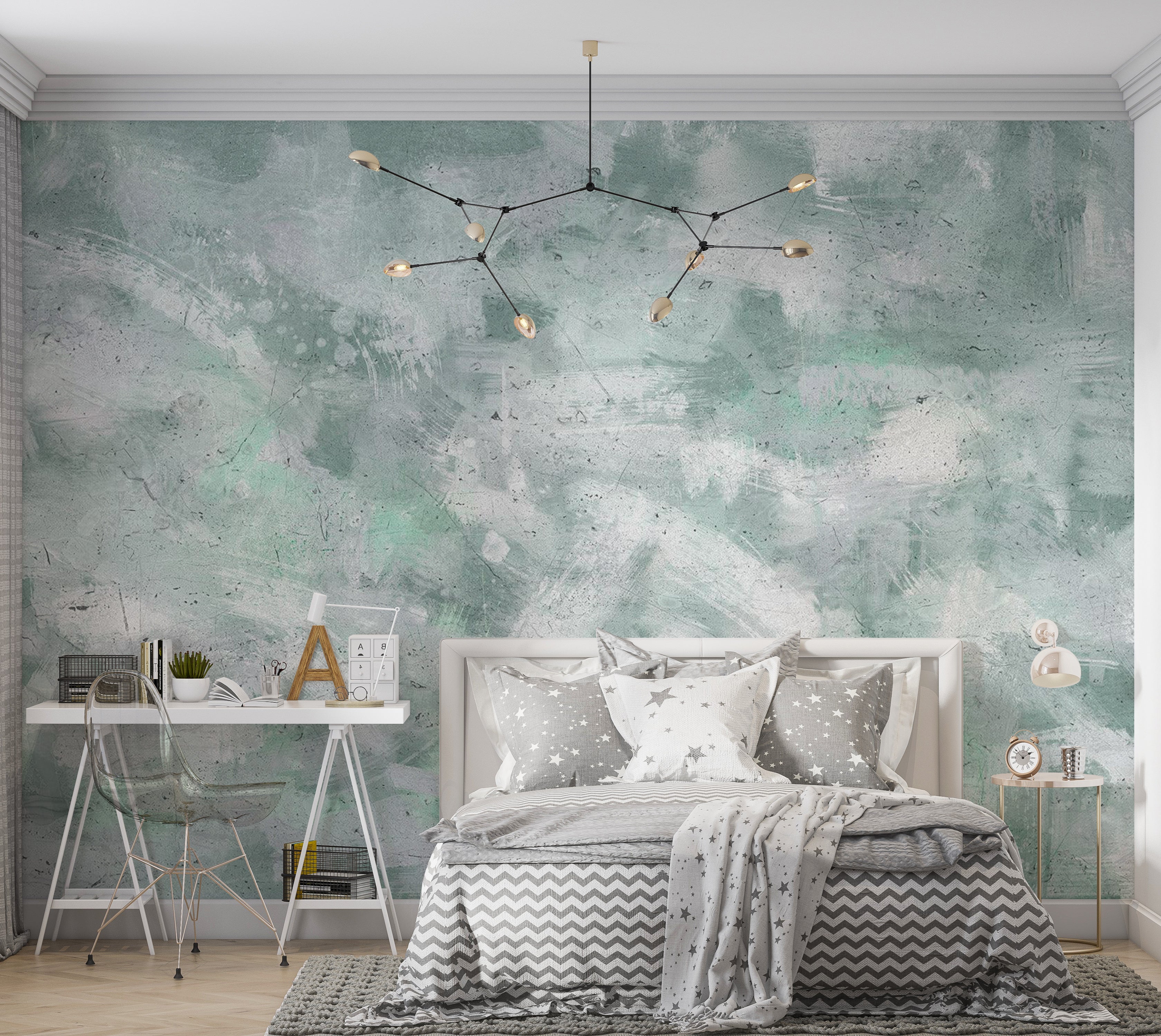 Abstract Wallpaper Wall Mural - Mint Impression 39"Wx27"H / Standard