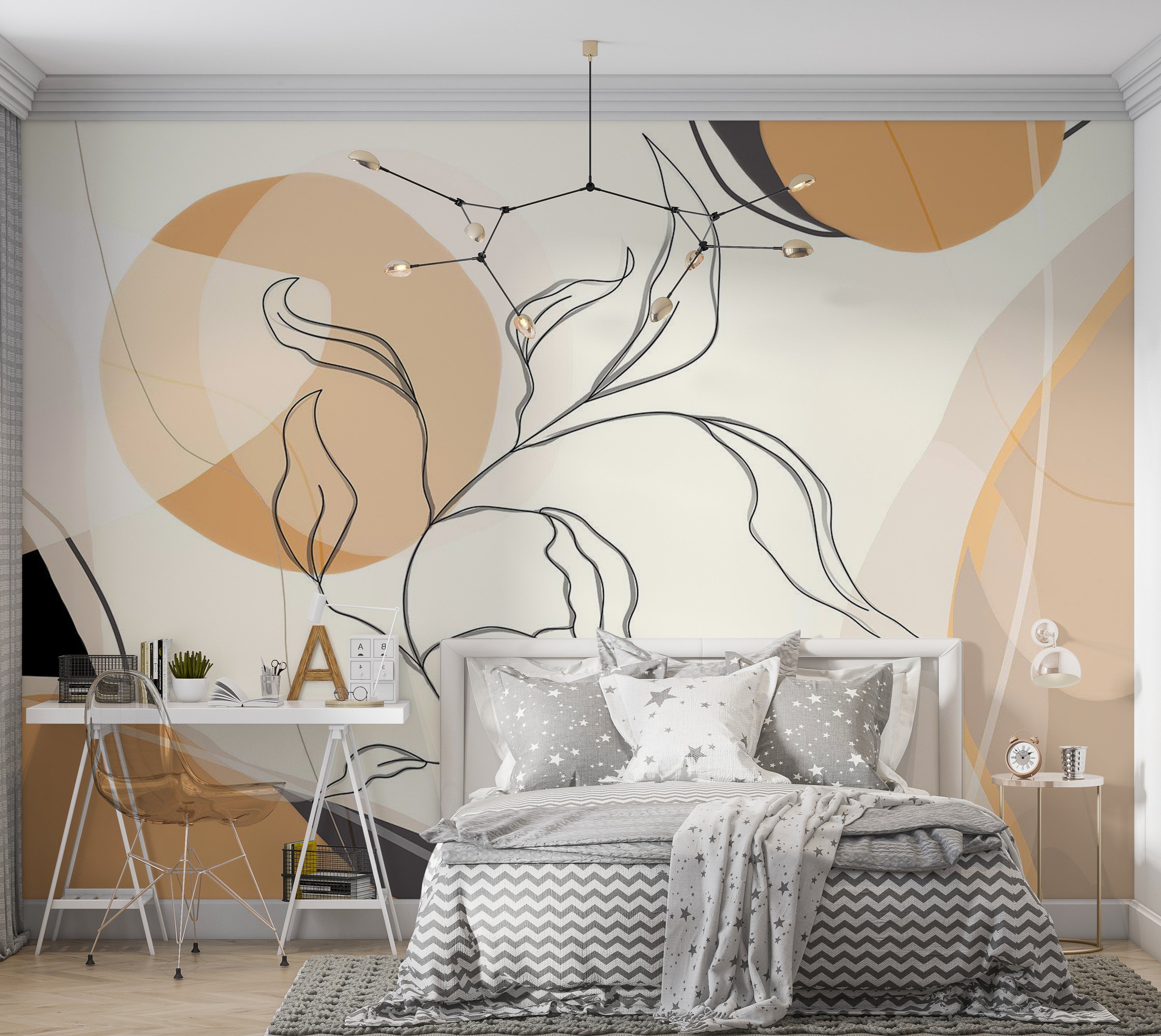 Abstract Wallpaper Wall Mural - Modern Line Landscape 39"Wx27"H / Standard