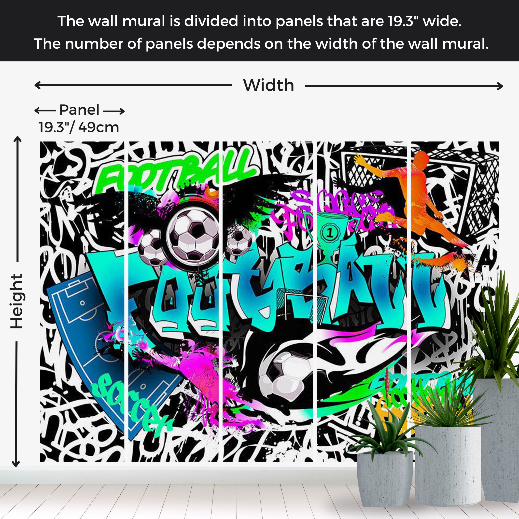 Peel & Stick Street Art Wall Mural - Football Graffiti 38"Wx27"H