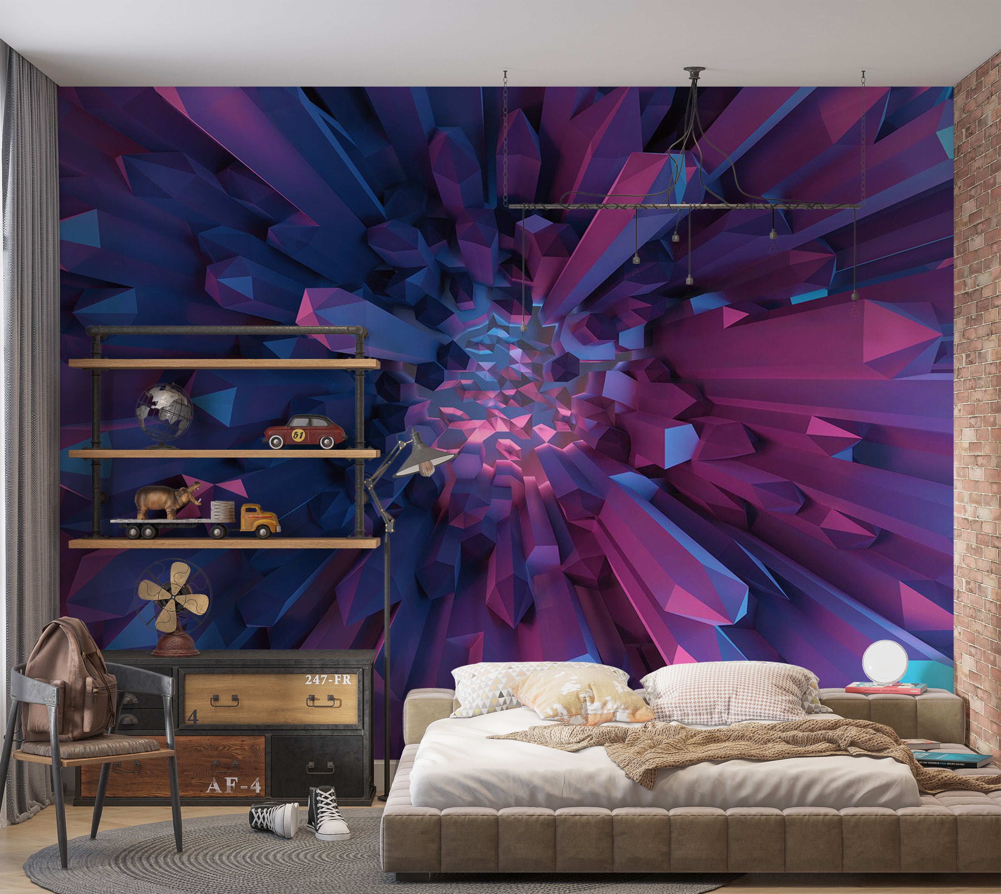 3D Illusion Wallpaper Wall Mural - Crystal Geometric Fantasy 39"Wx27"H / Standard