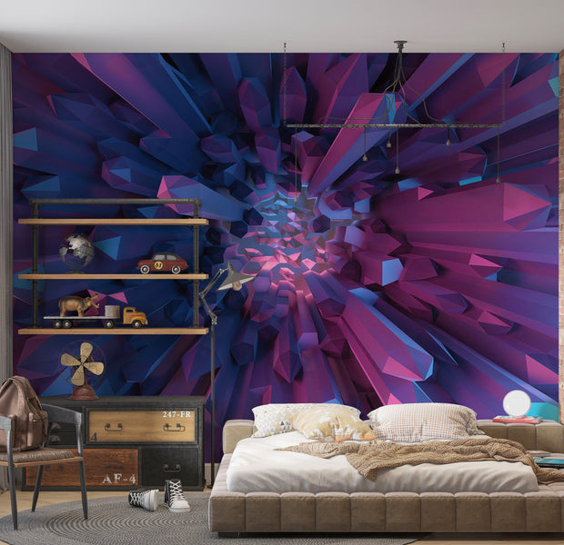 3D Illusion Wallpaper Wall Mural - Crystal Geometric Fantasy 39"Wx27"H / Standard