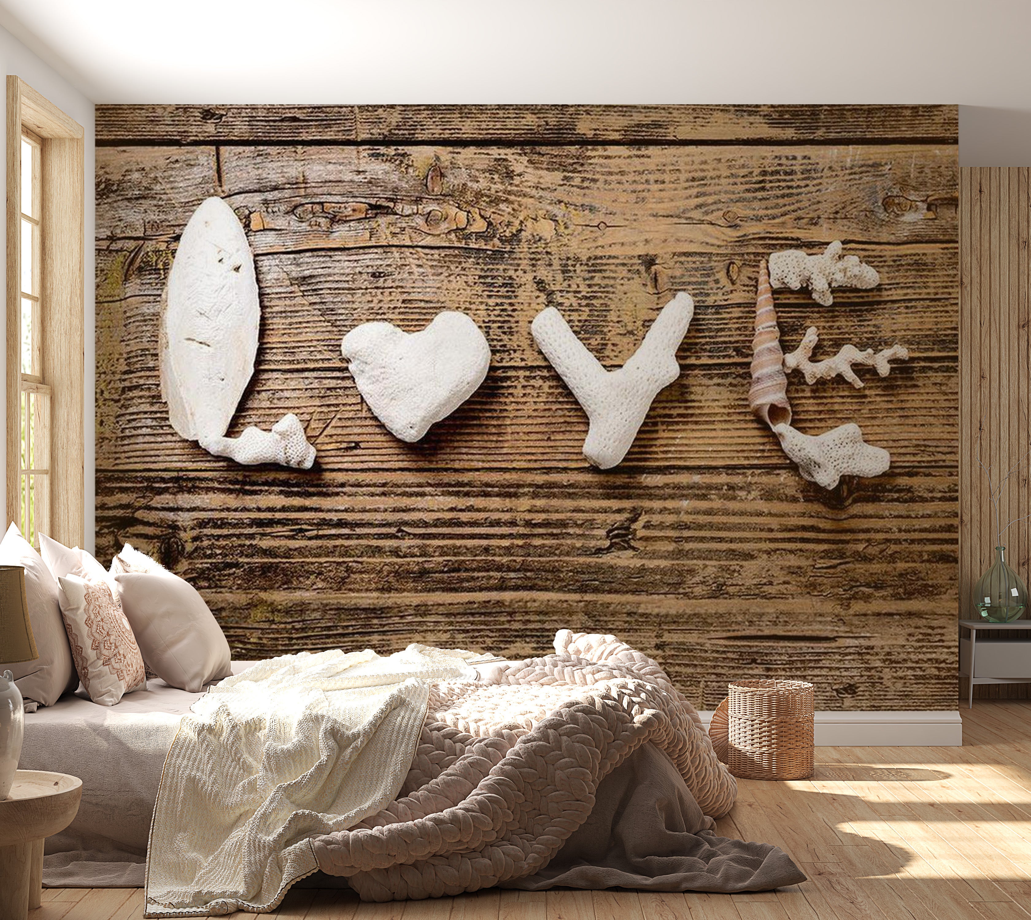 Background & Patterns Wallpaper Wall Mural - Declaration Of Love On Wood 39"Wx27"H