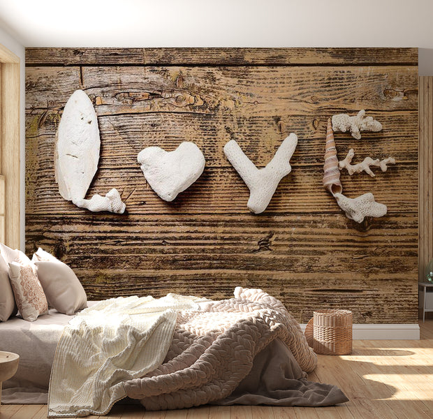 Background & Patterns Wallpaper Wall Mural - Declaration Of Love On Wood 39"Wx27"H