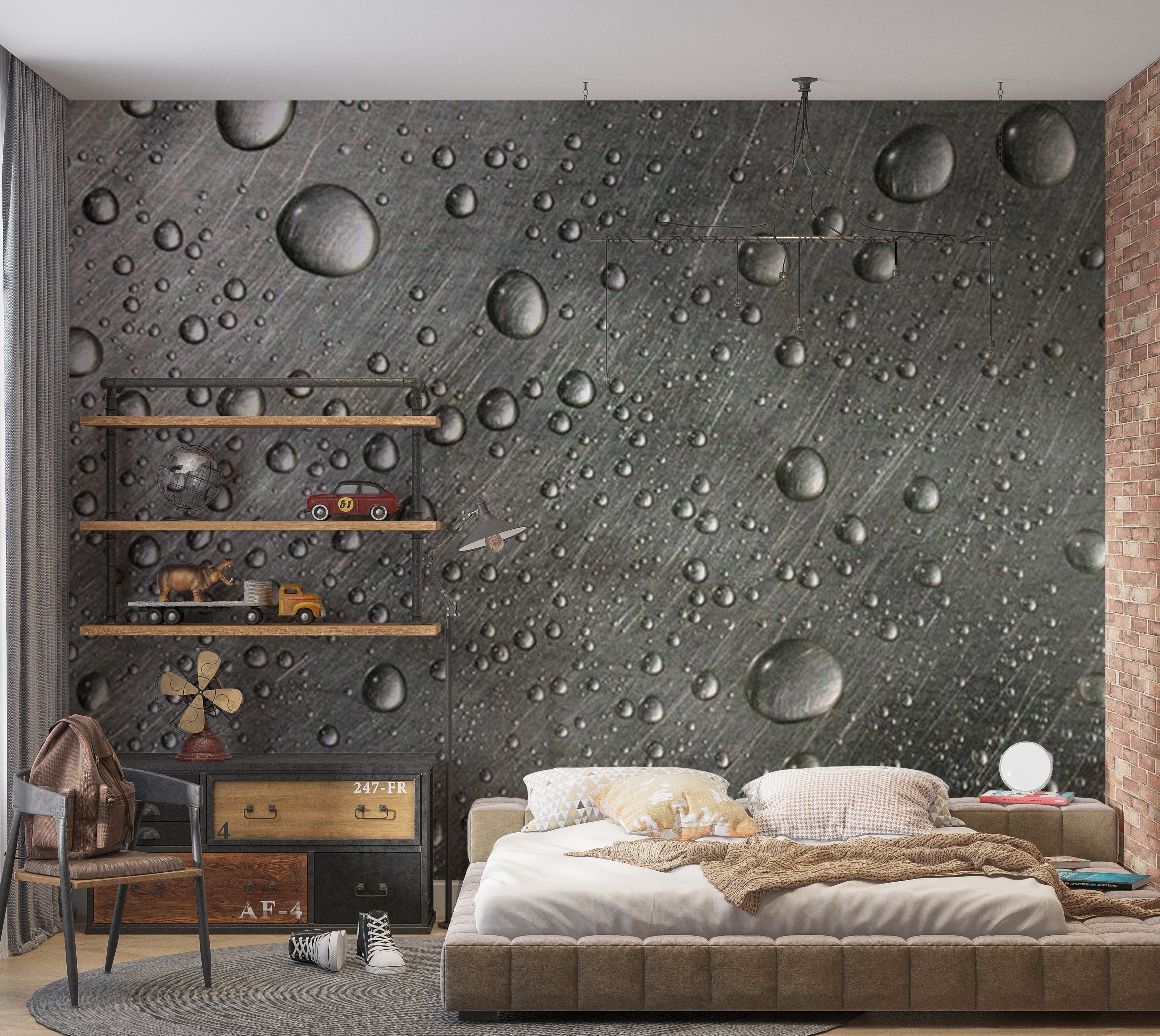 Background & Patterns Wallpaper Wall Mural - Steel Surface With Water Drops 118"Wx90"H