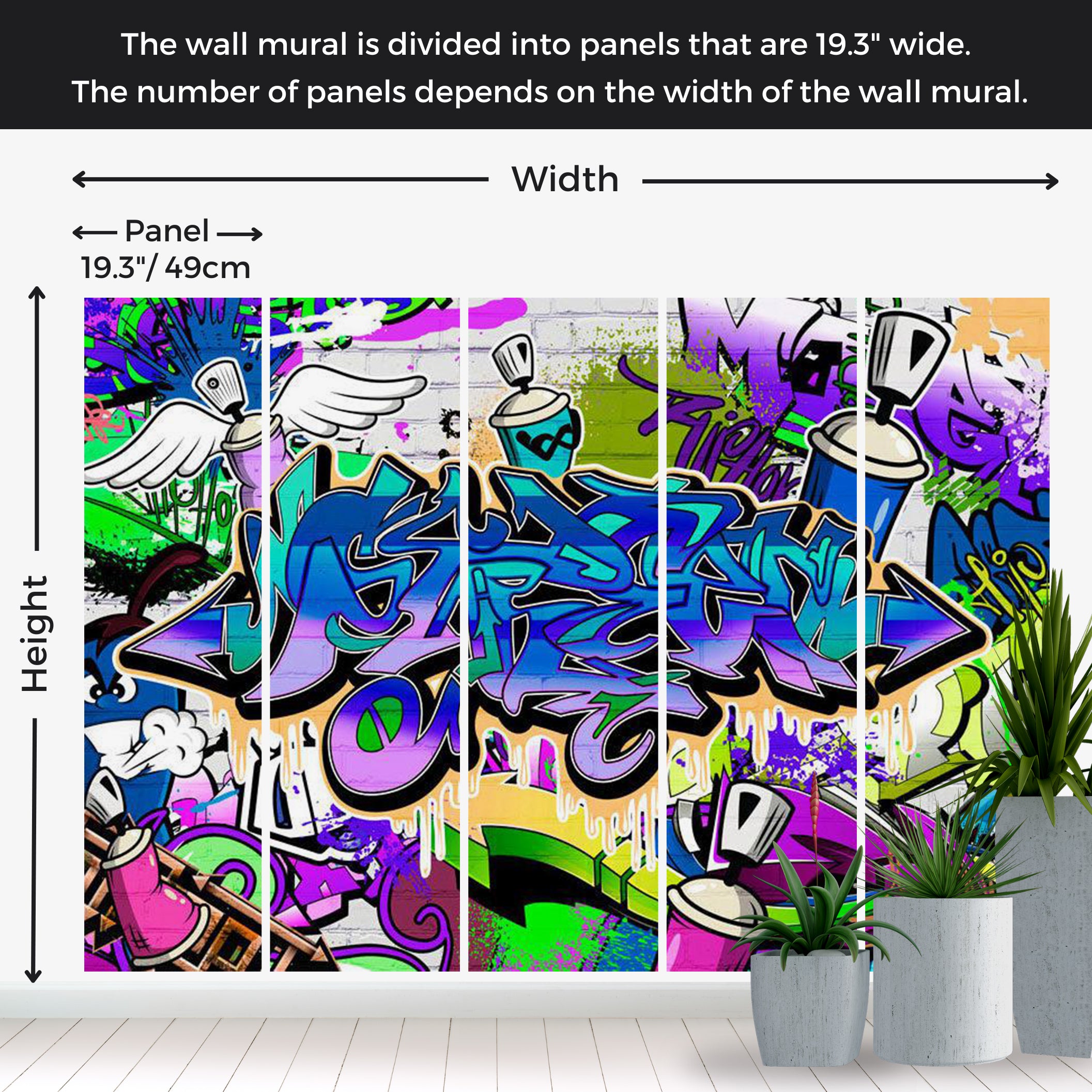 Peel & Stick Street Art Wall Mural - Graffiti Blue Theme 38"Wx27"H