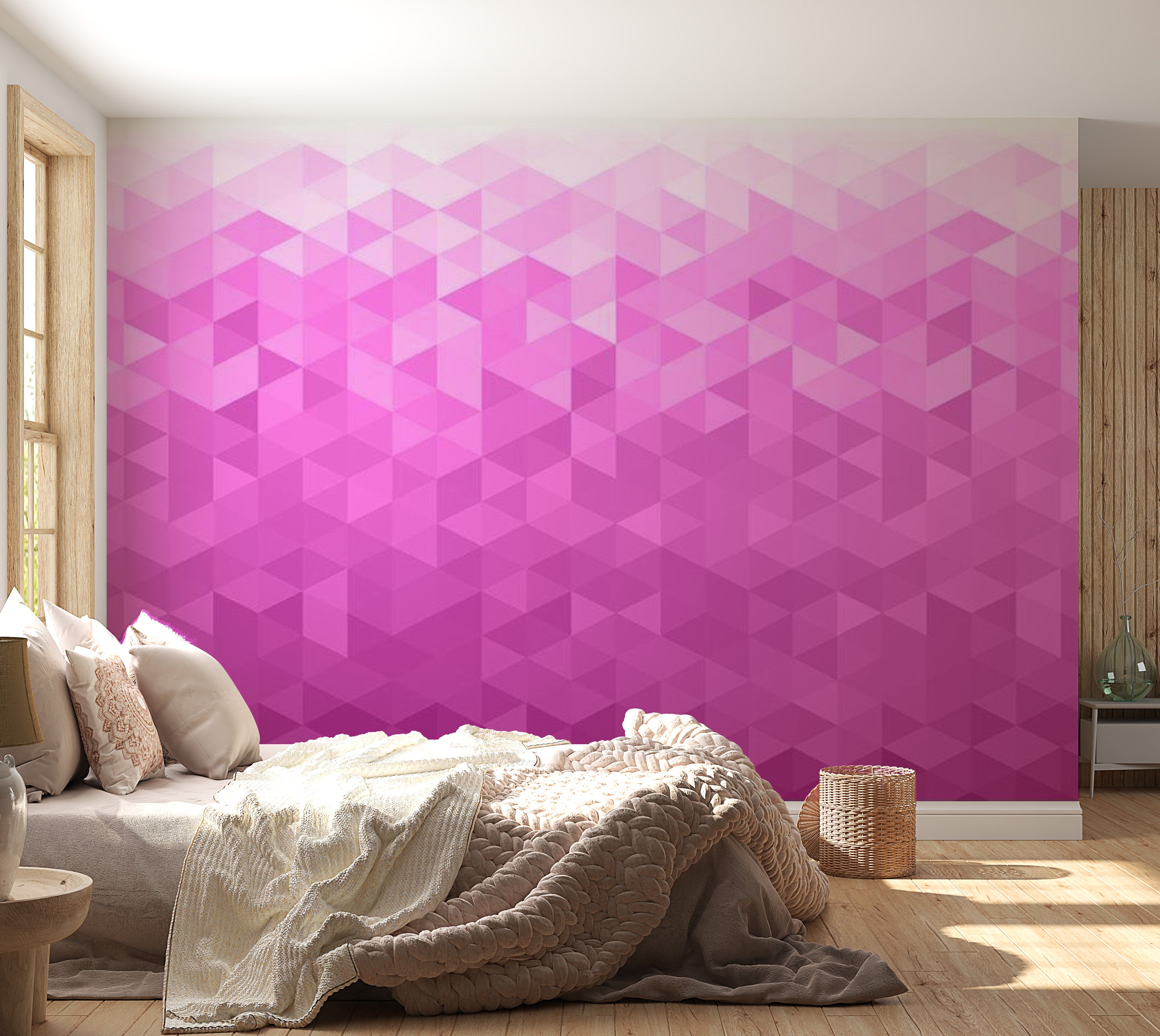 Abstract Wallpaper Wall Mural - Pink Pixel 39"Wx27"H