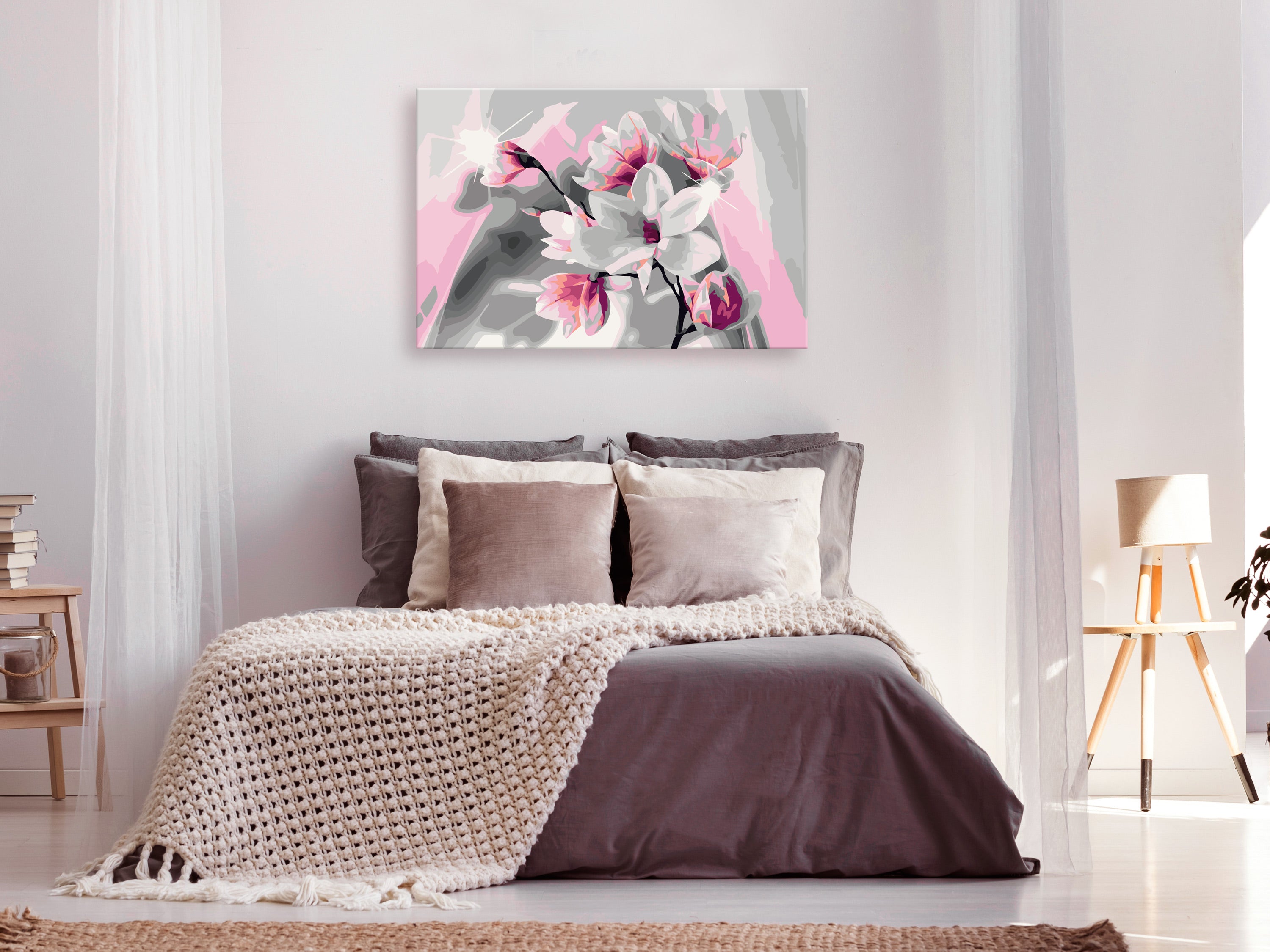 Paint By Numbers Kit - Magnolia On Grey Background