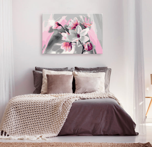 Paint By Numbers Kit - Magnolia On Grey Background