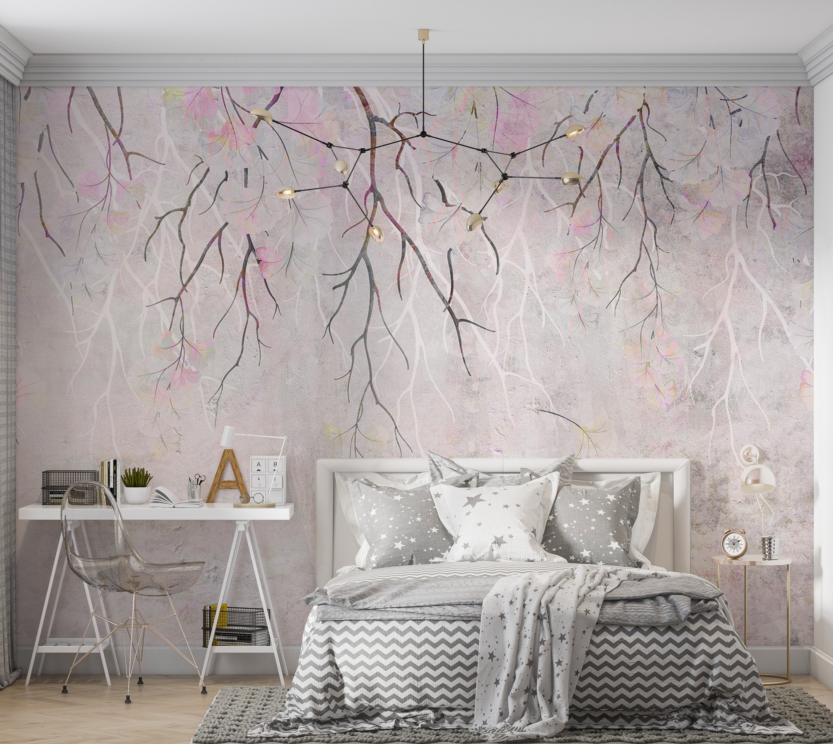 Floral Wallpaper Wall Mural - Pink Fun 39"Wx27"H / Standard