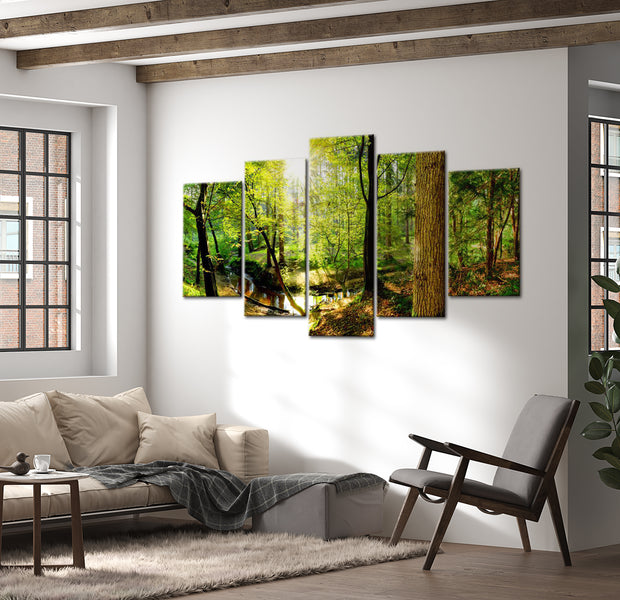 Stretched Canvas Landscape Art - Early Morning in the Forest 40"Wx20"H
