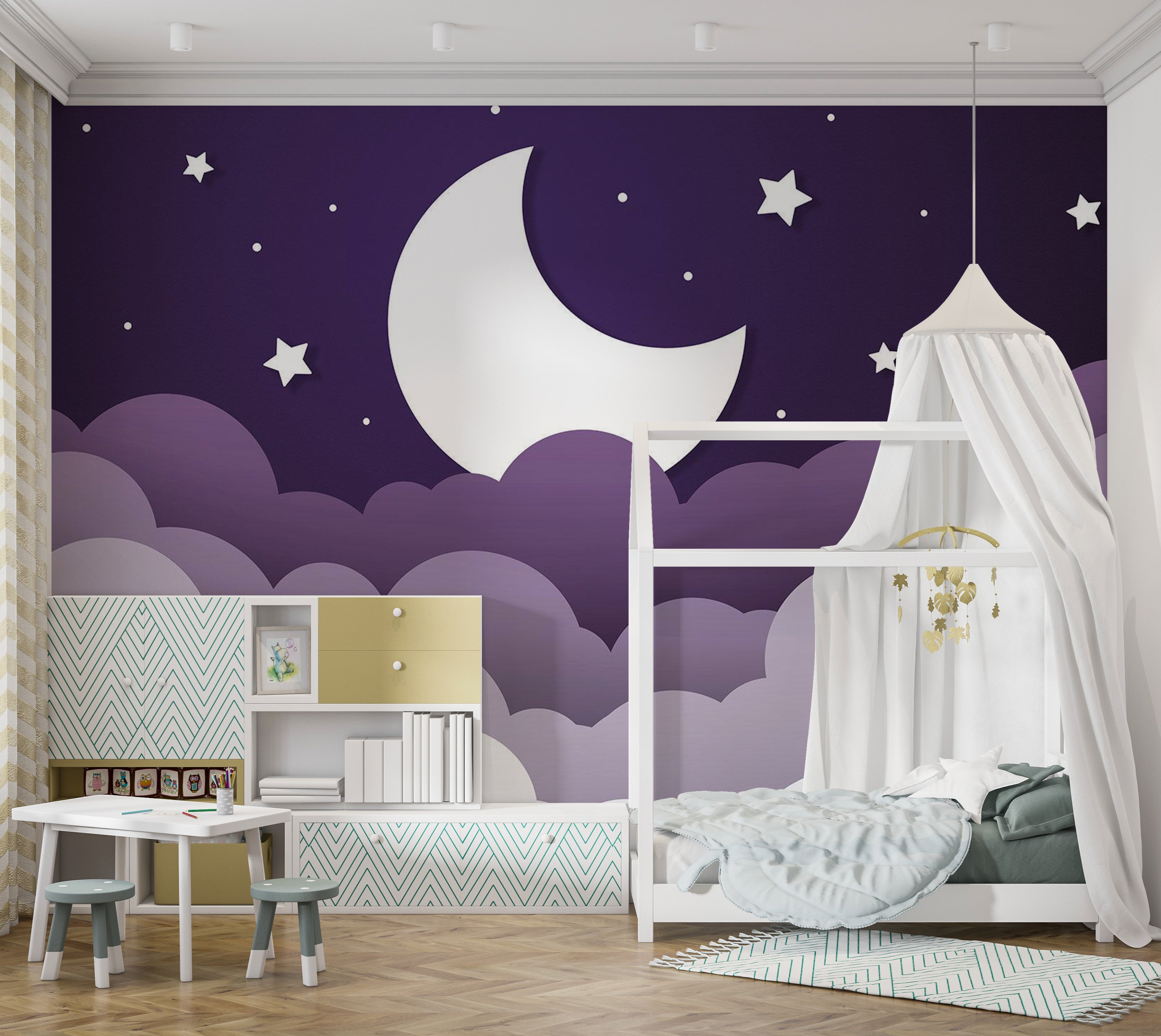 Peel & Stick Kids Wall Mural - Purple Abstract Moon 38"Wx27"H