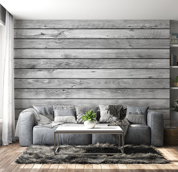 Background & Patterns Wallpaper Wall Mural - Plain Grey Washed Wooden Planks 39"Wx27"H
