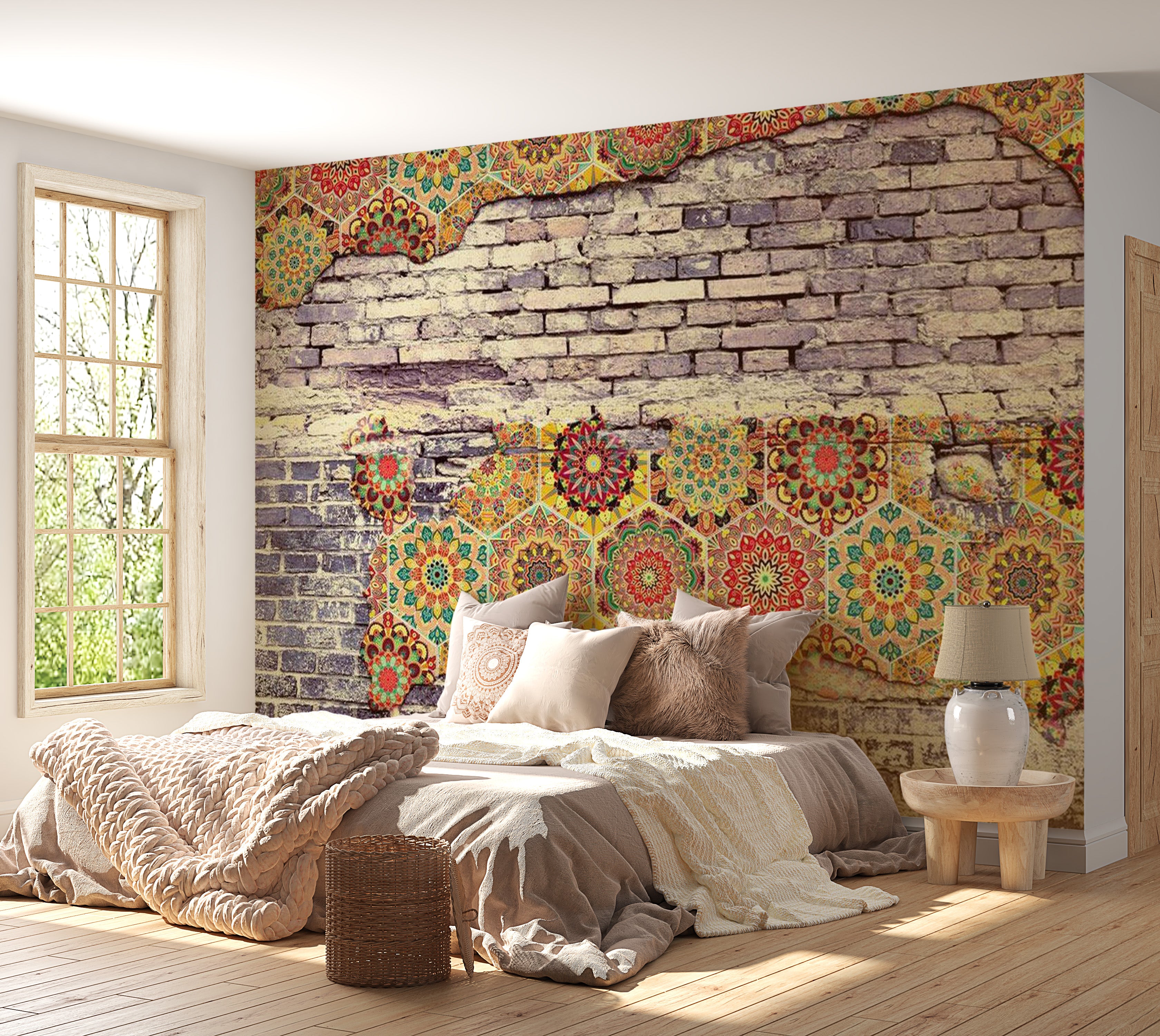 Background & Patterns Wallpaper Wall Mural - Brick Wall and Mosaic 39"Wx27"H