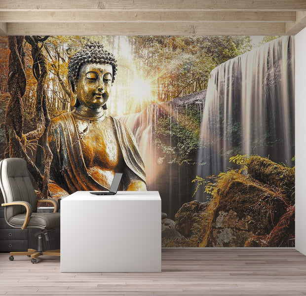 Zen Wallpaper Wall Mural - Waterfall Buddha Mix 39"Wx27"H