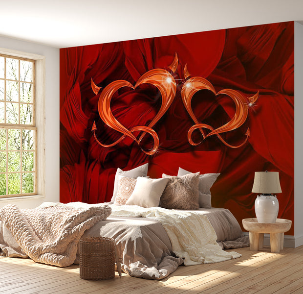 Abstract Wallpaper Wall Mural - Two Hearts 39"Wx27"H