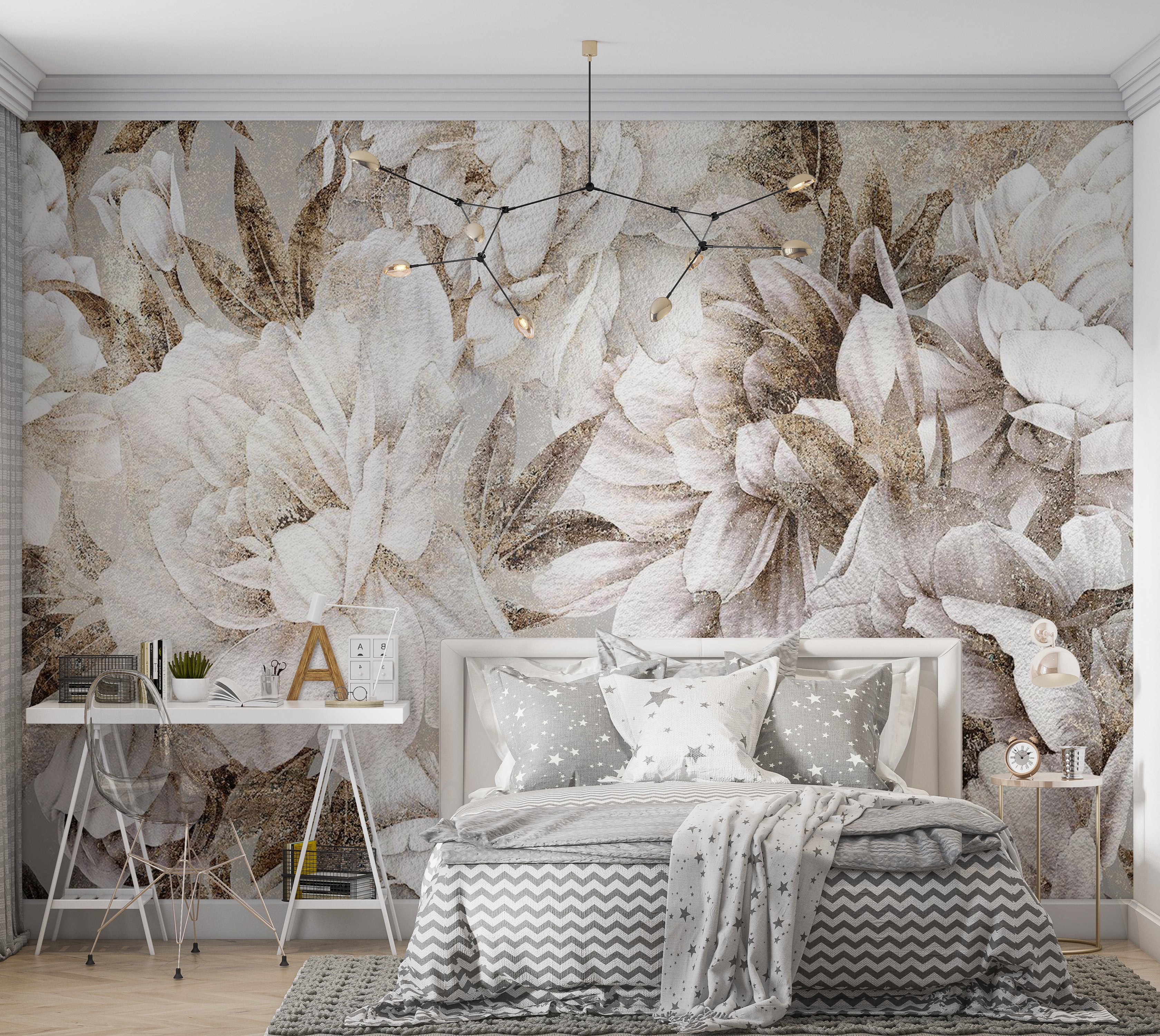 Floral Wallpaper Wall Mural - Vintage Blooming 39"Wx27"H / Standard