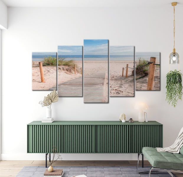 Stretched Canvas Landscape Art - Morning On The Beach 40"Wx20"H