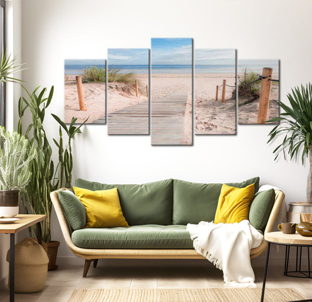 Stretched Canvas Landscape Art - Morning On The Beach 40"Wx20"H