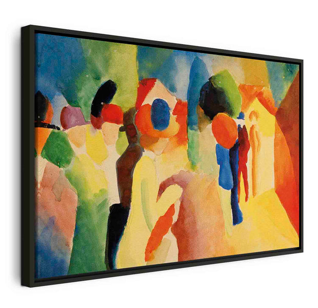 Floating Framed Canvas Art - With a Yellow Jacket - August Macke