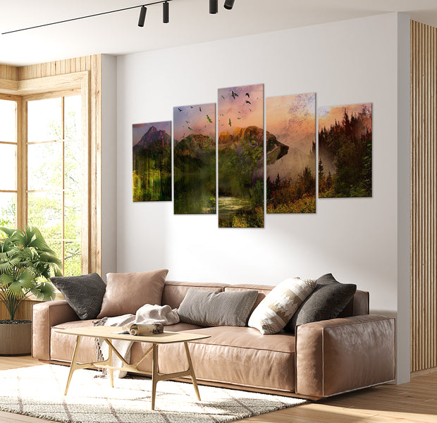 Stretched Canvas Landscape Art - Bear In The Mountain 40"Wx20"H