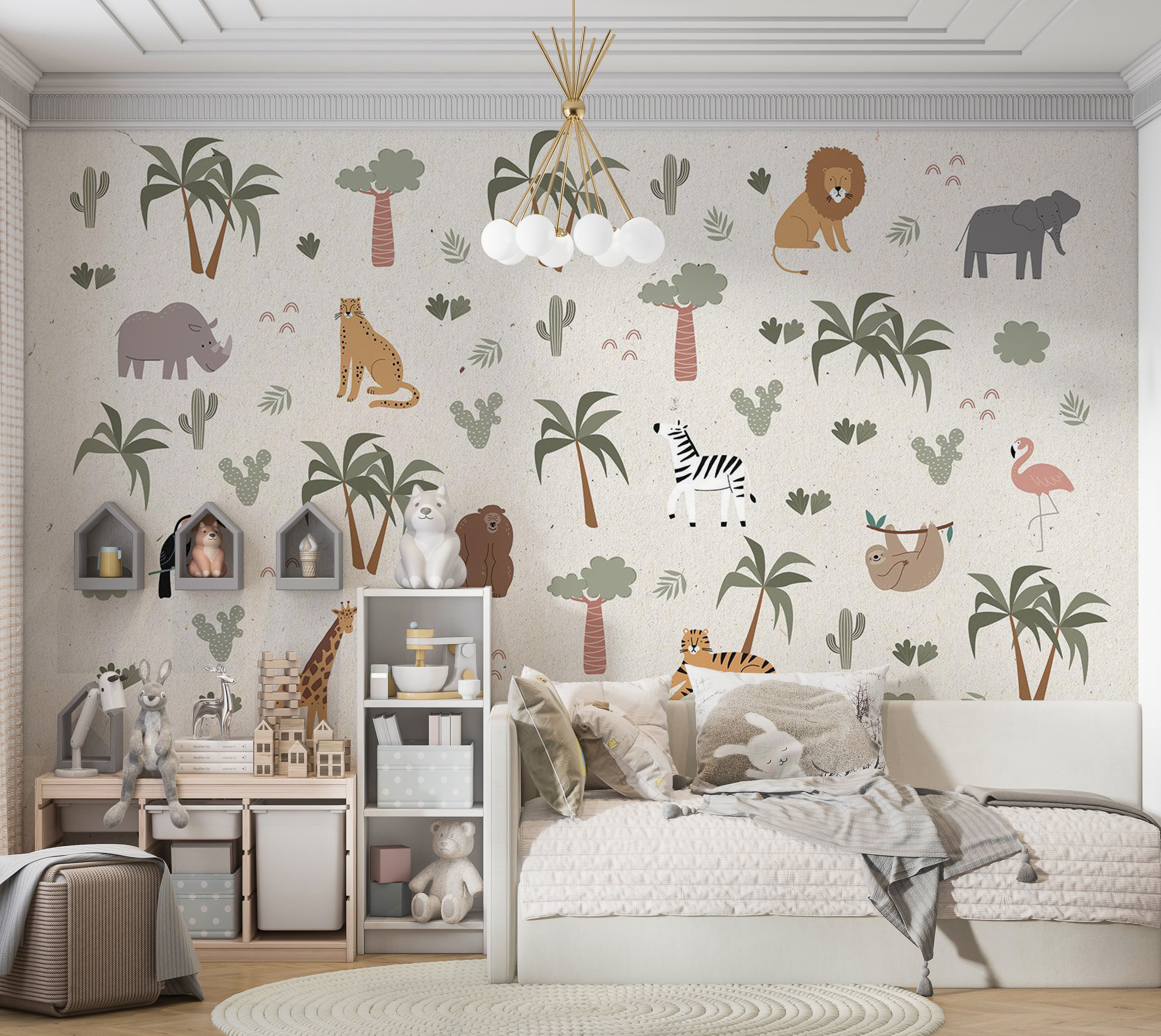 Kids Wallpaper Wall Mural - Cartoon Jungle Composition 39"Wx27"H / Standard