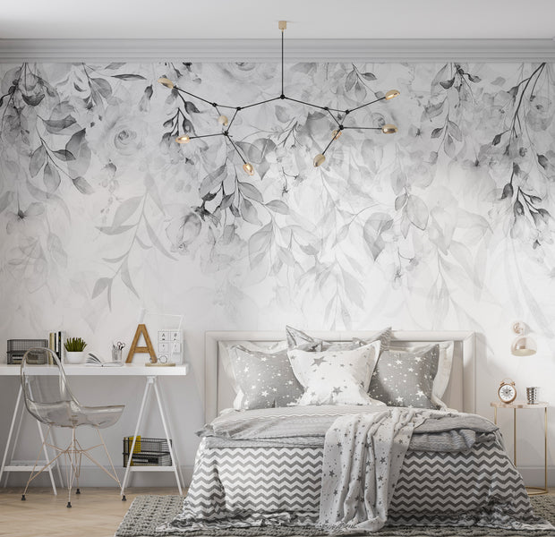 Floral Wallpaper Wall Mural - Waterfall of Roses Grey 39"Wx27"H / Standard