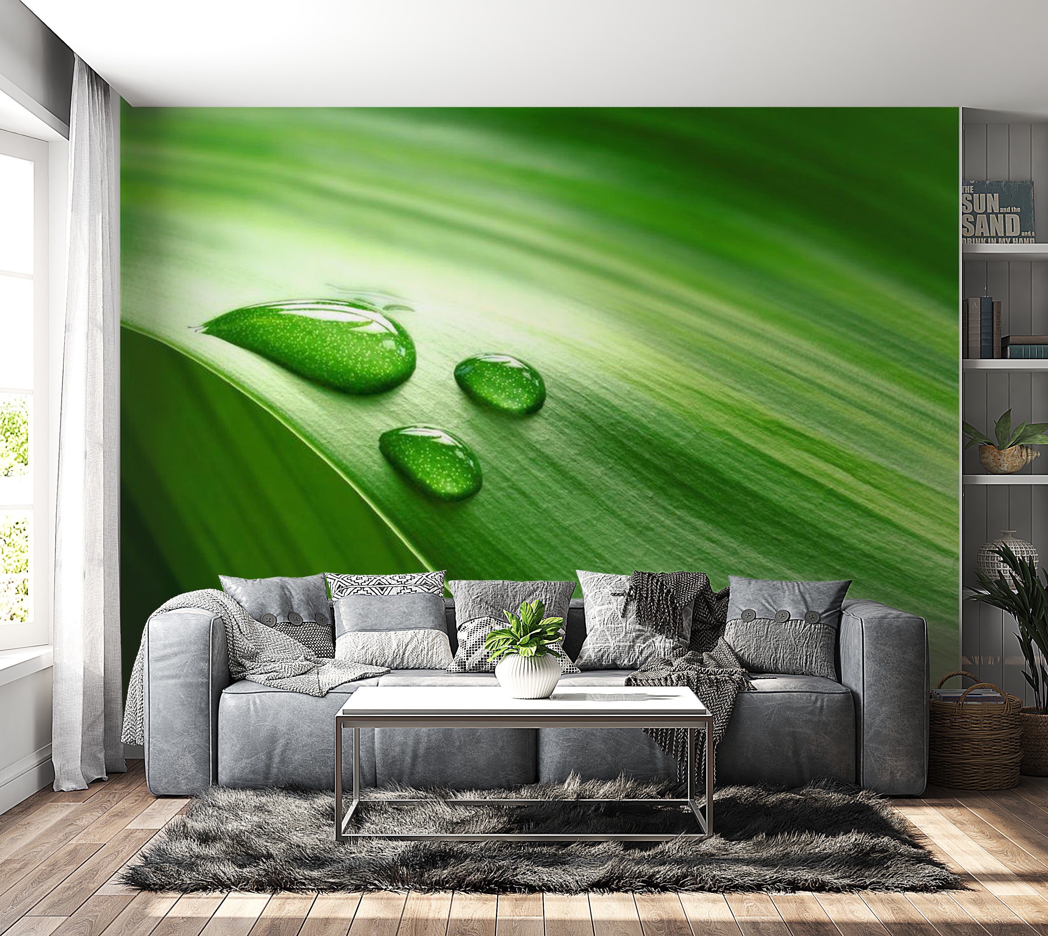 Abstract Wallpaper Wall Mural - Leaf And Three Drops Of Water 118"Wx90"H