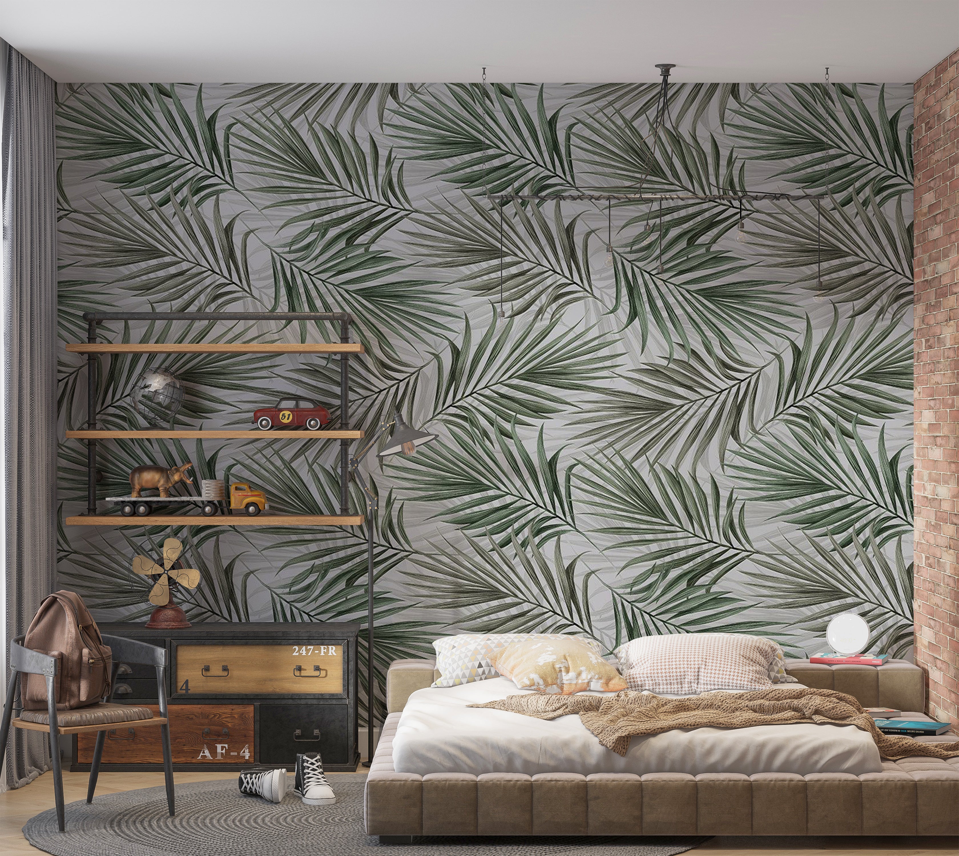 Botanical Wallpaper Wall Mural - Repeating Green Leaf Pattern 39"Wx27"H / Standard
