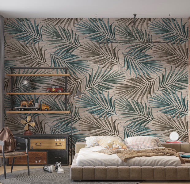 Botanical Wallpaper Wall Mural - Repeating Leaf Pattern 39"Wx27"H / Standard