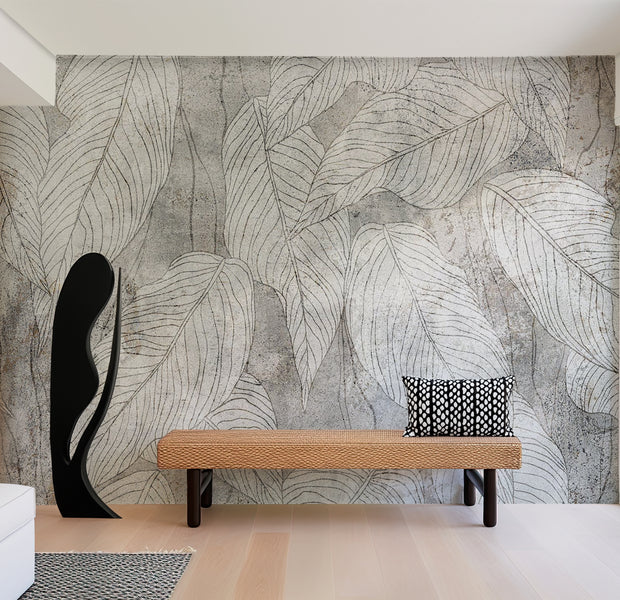 Peel & Stick Botanical Wall Mural - Modern Leaf Line Art 38"Wx27"H