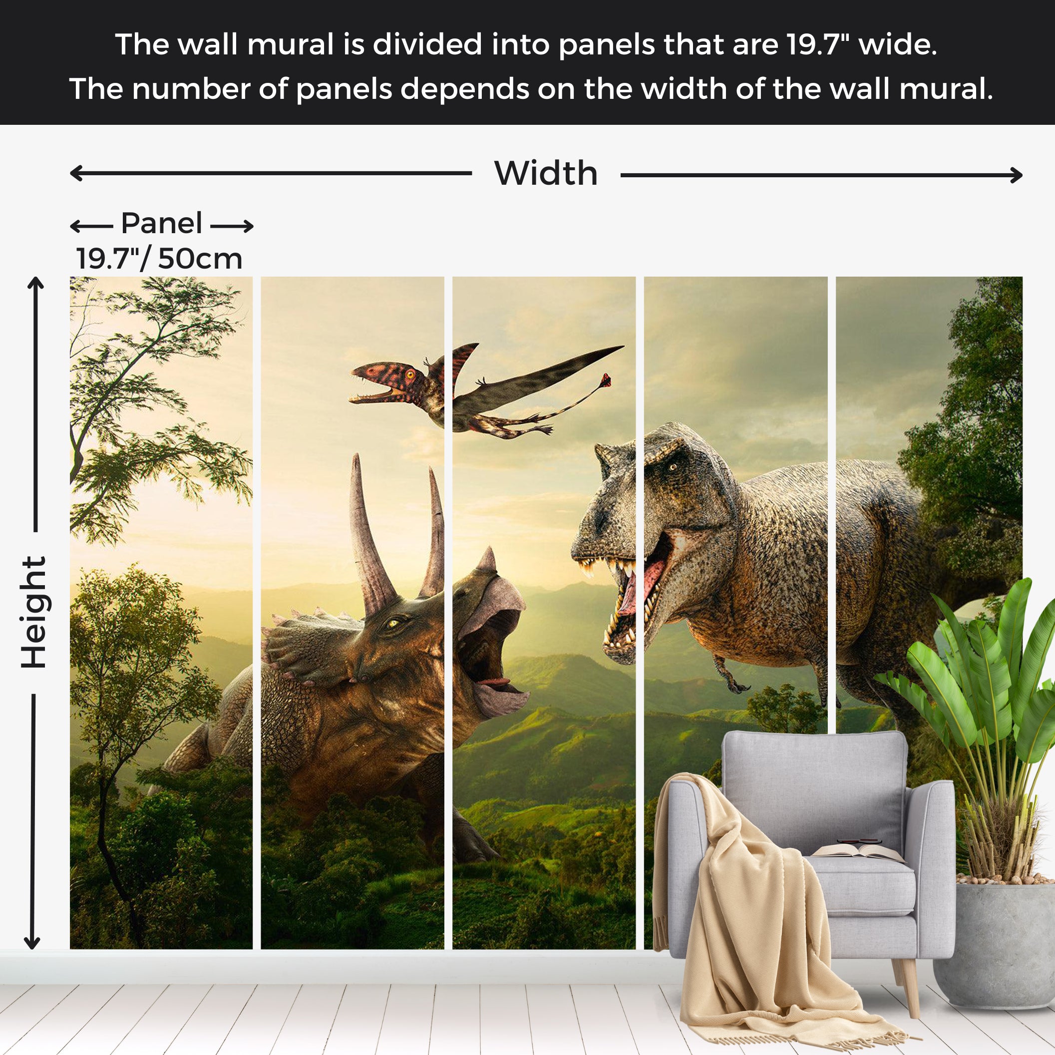 Dinosaur Wallpaper Wall Mural - Dinosaur Square 39"Wx27"H / Standard