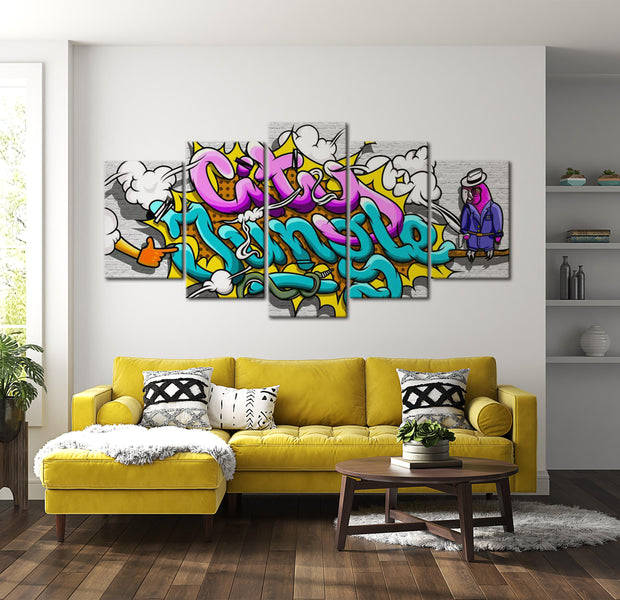 Stretched Canvas Street Art - Graffiti City Jungle - 5 Pieces