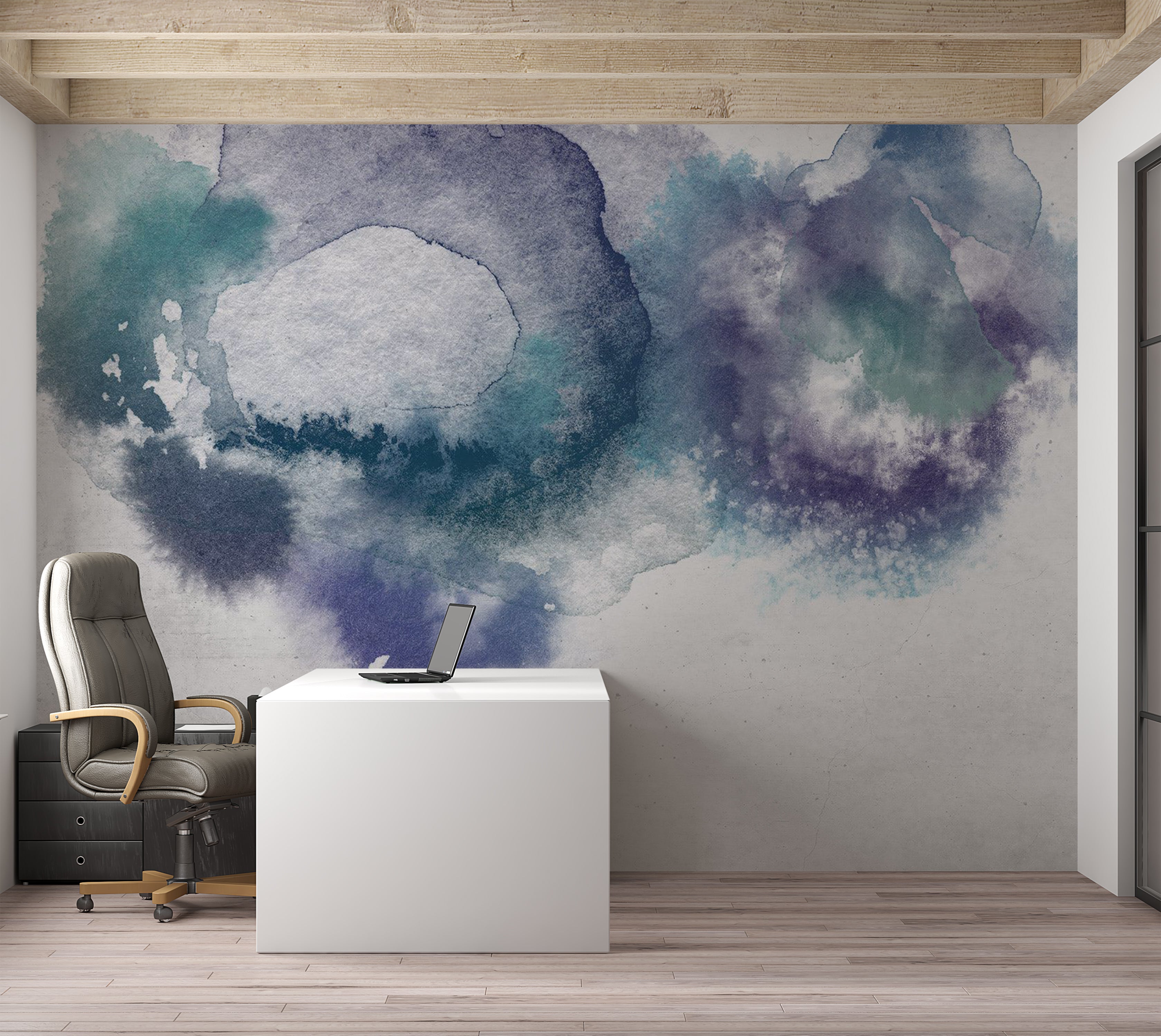 Abstract Wallpaper Wall Mural - Blue Watercolor Drops 39"Wx27"H / Standard