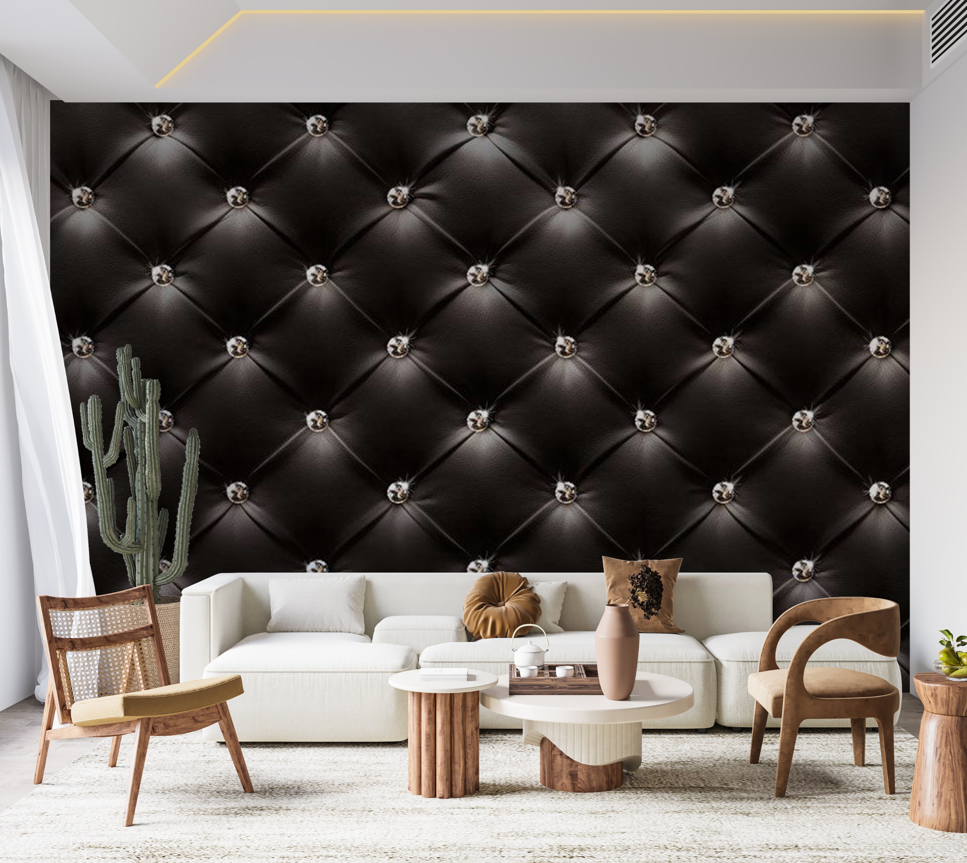 Peel & Stick Wall Mural - Black Leather With Diamonds 38"Wx27"H