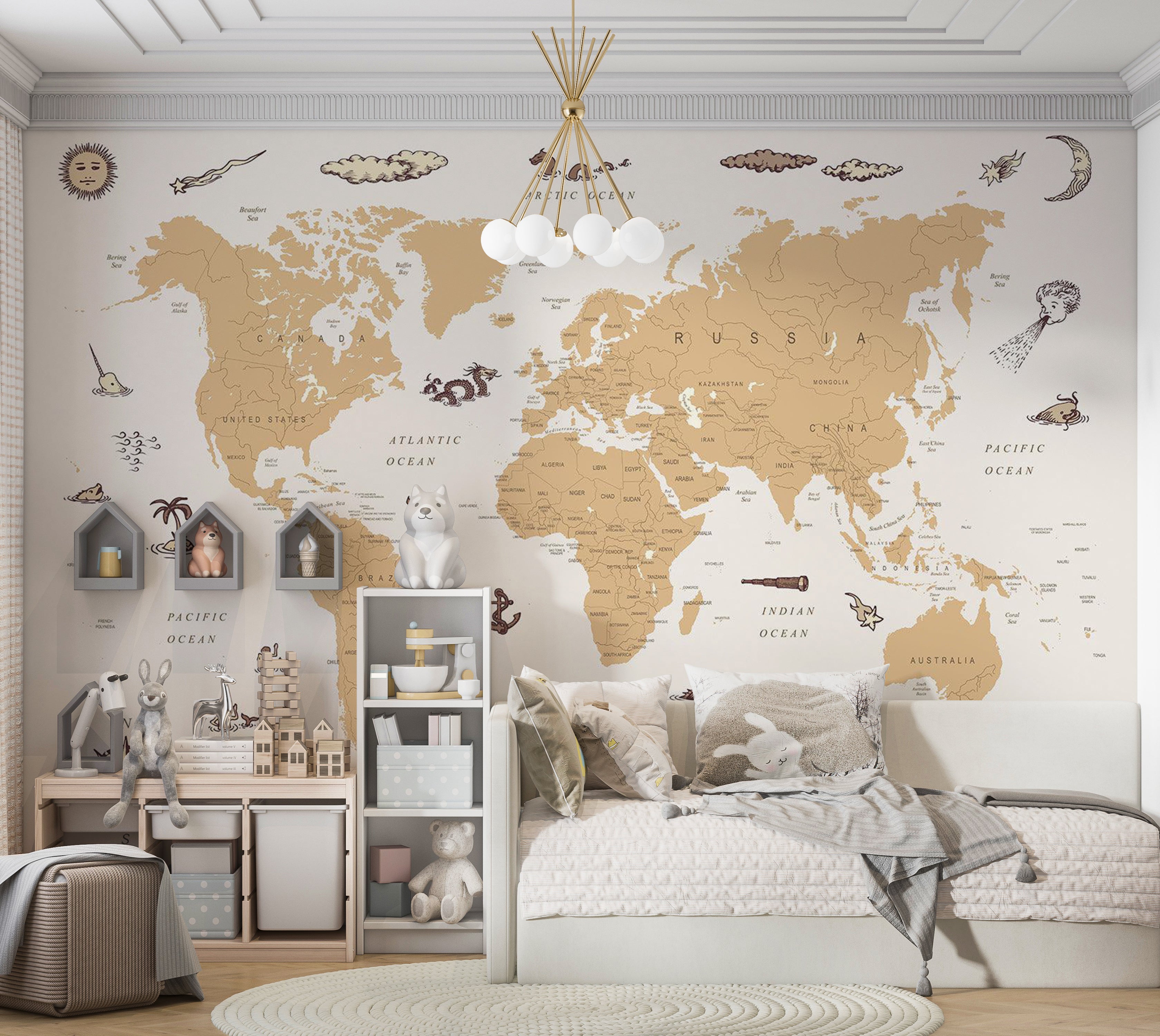 Kids Wallpaper Wall Mural - Countries With Pirate Illustrations 39"Wx27"H / Standard