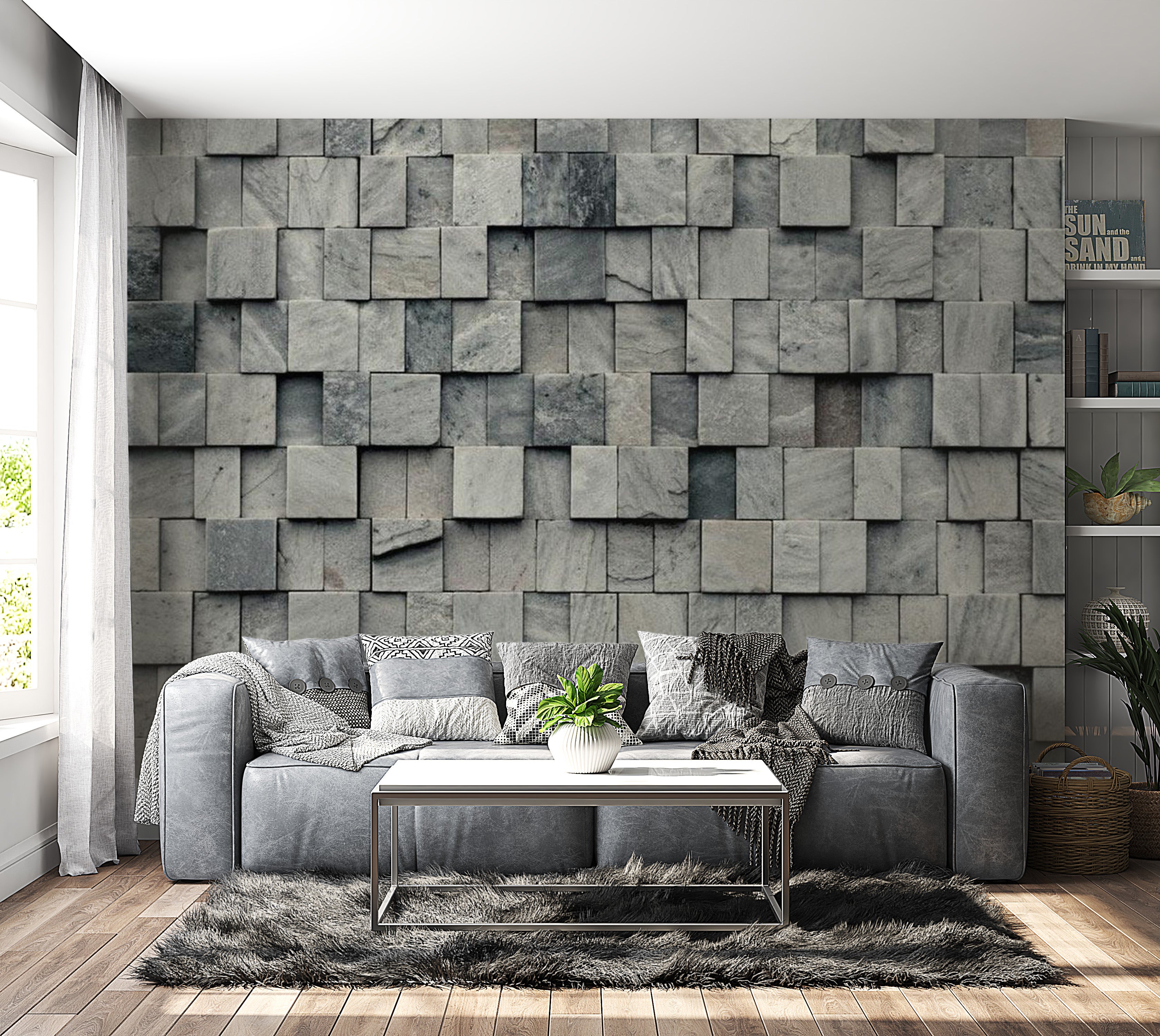 Background & Patterns Wallpaper Wall Mural - Abstract Stacked Stone Cubes 39"Wx27"H