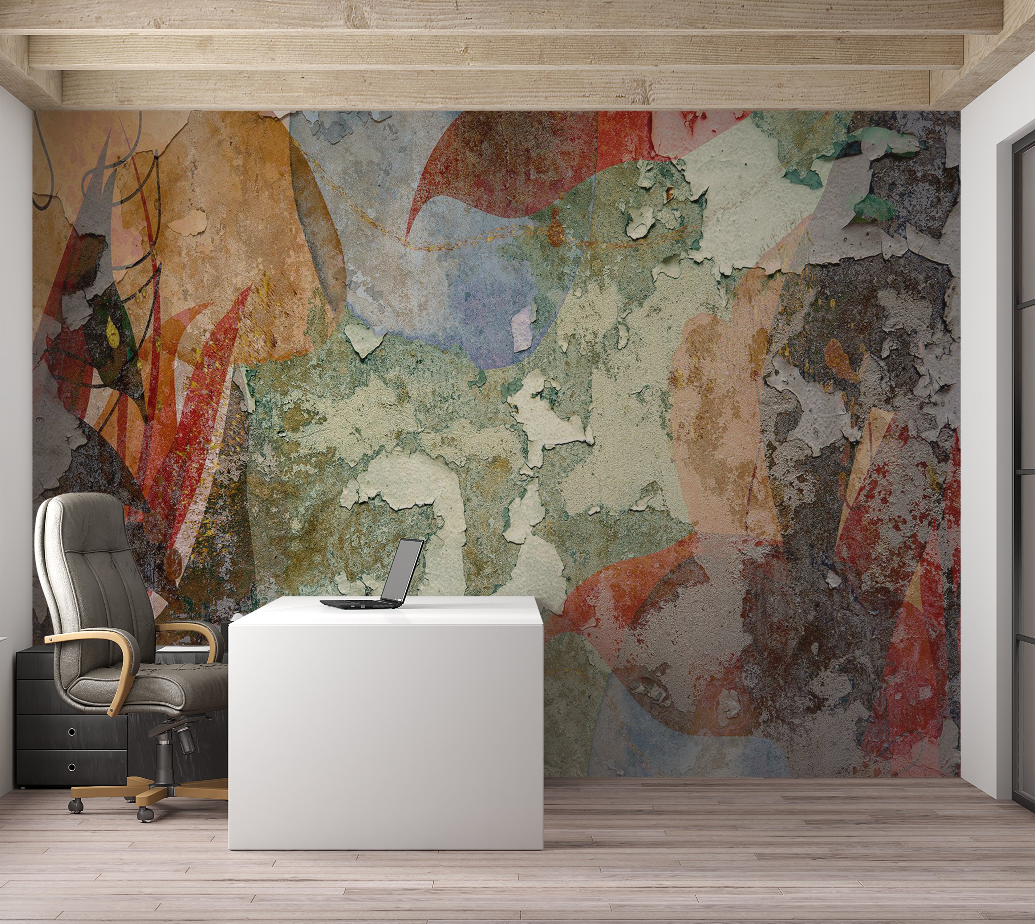 Abstract Wallpaper Wall Mural - Colorful Old Plaster Wall 39"Wx27"H / Standard