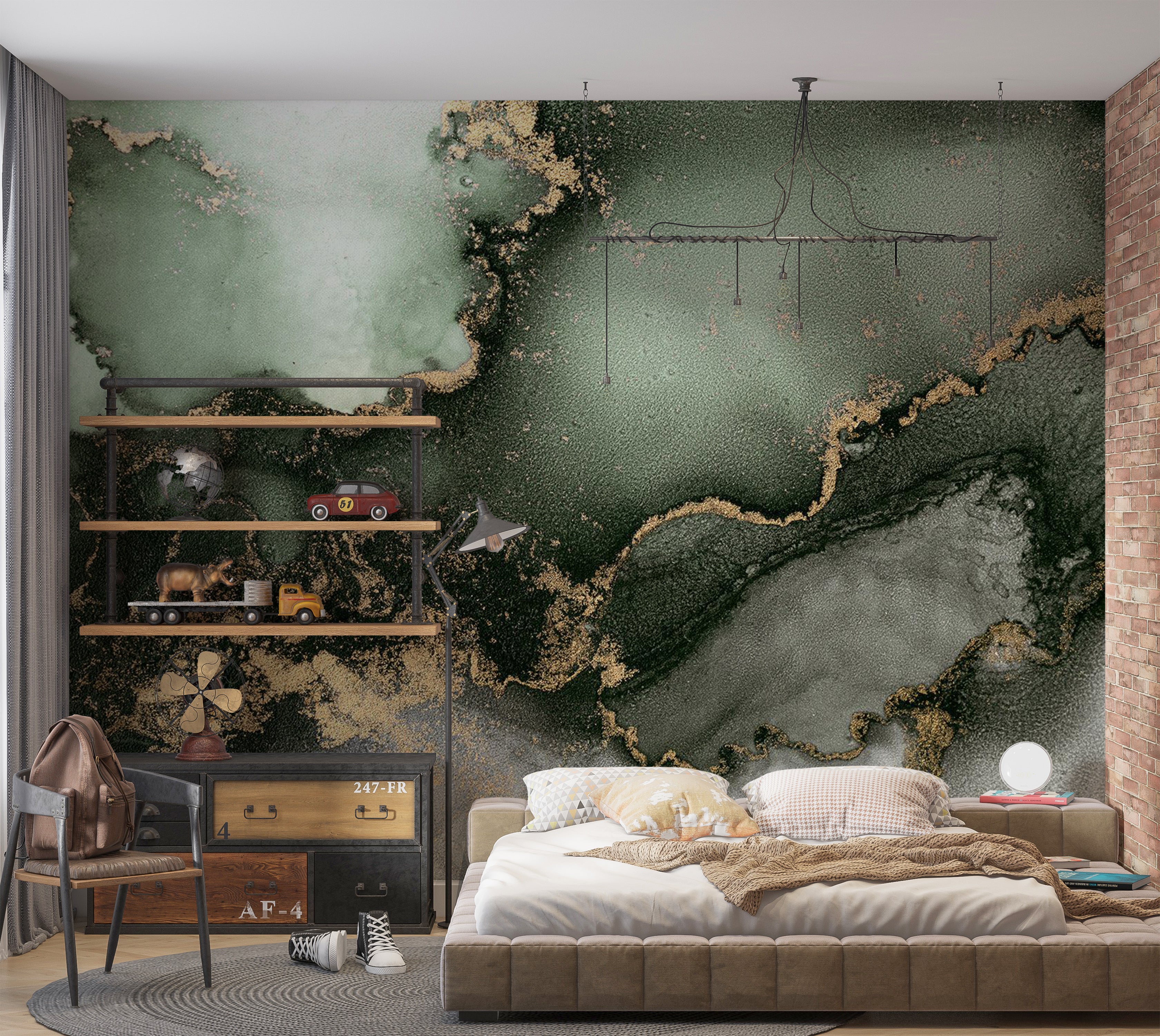 Surface Texture Wallpaper Wall Mural - Green Gold Watercolor Inspiration 39"Wx27"H / Standard