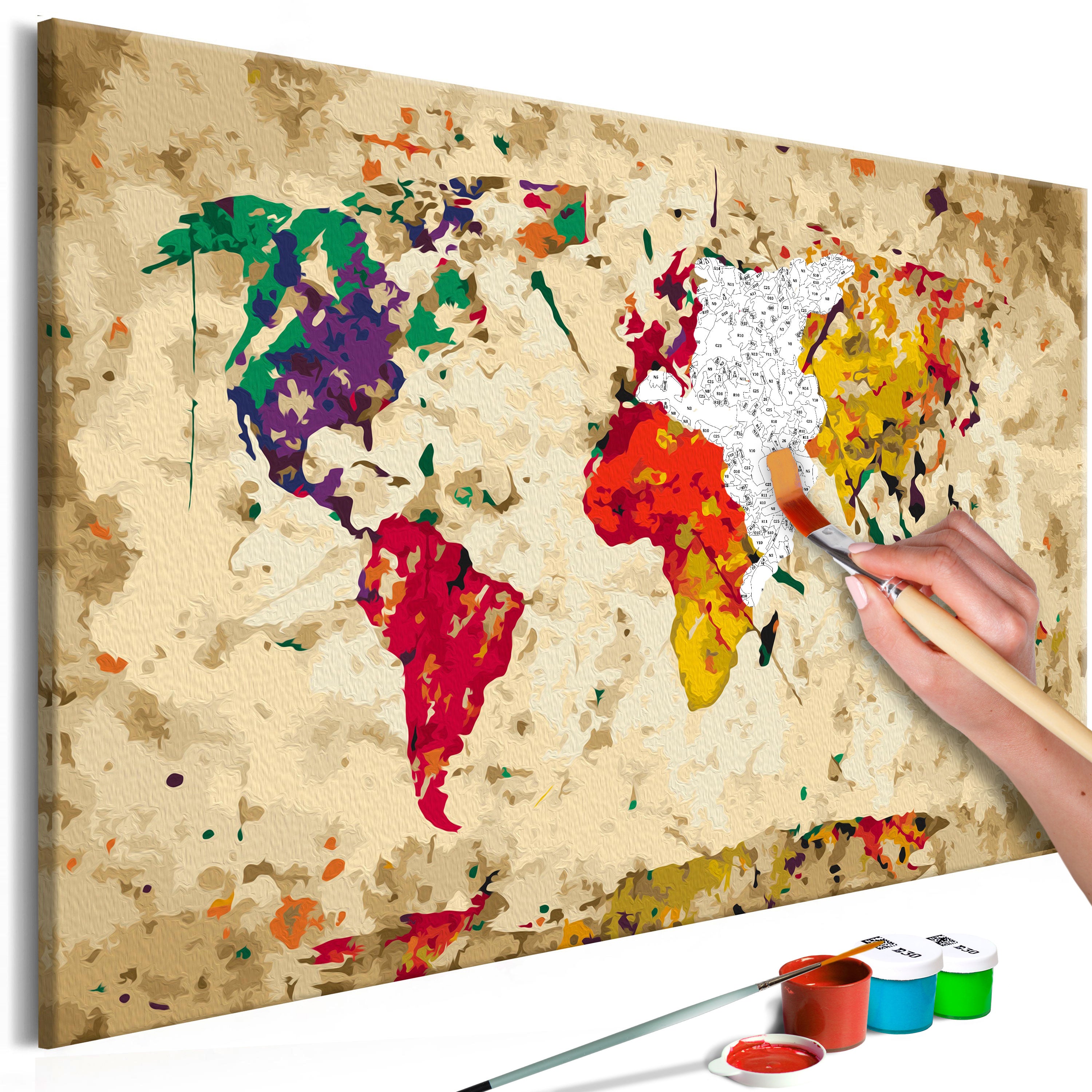 Paint By Numbers Kit - World Map Color Splashes