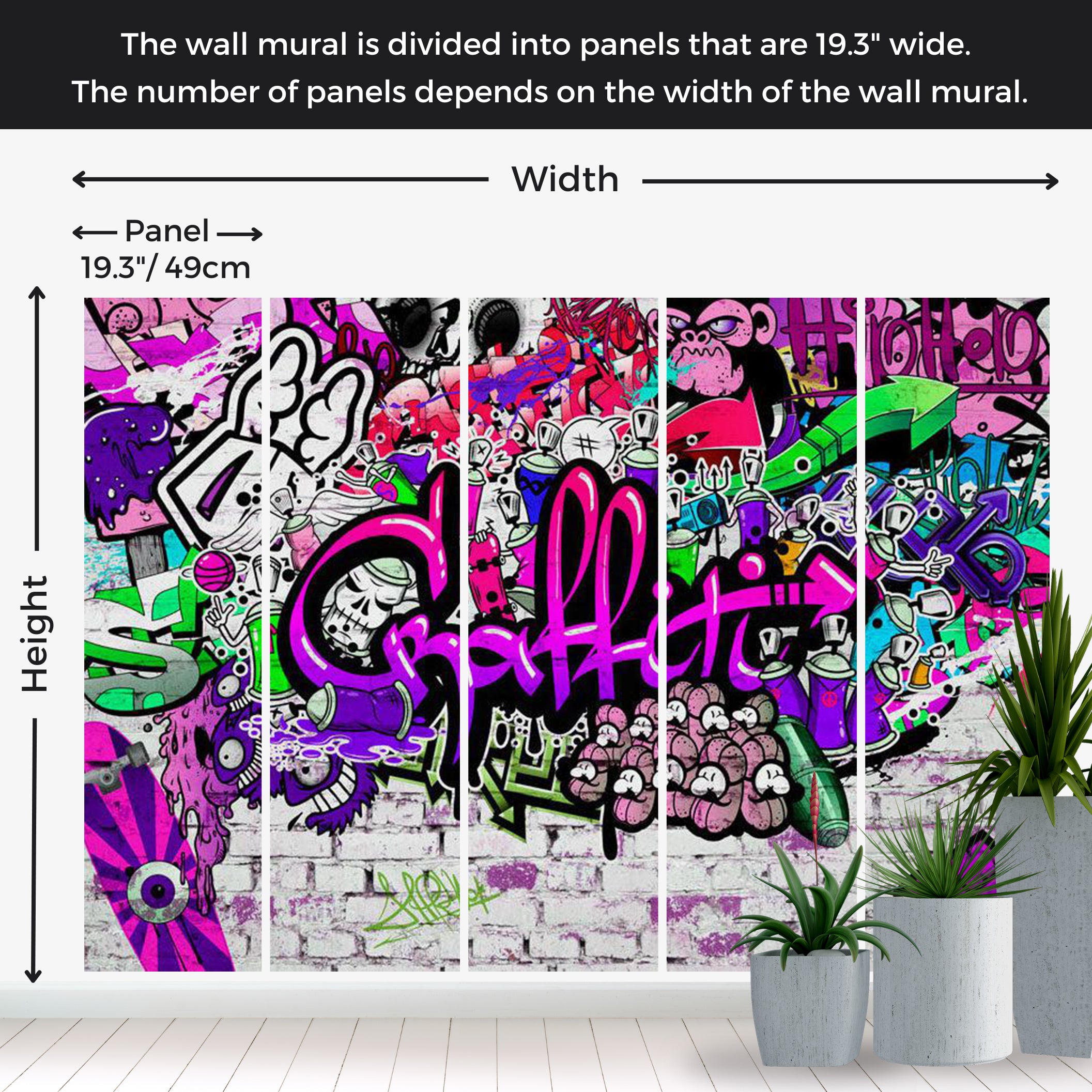 Peel & Stick Street Art Wall Mural - Purple Graffiti 38"Wx27"H