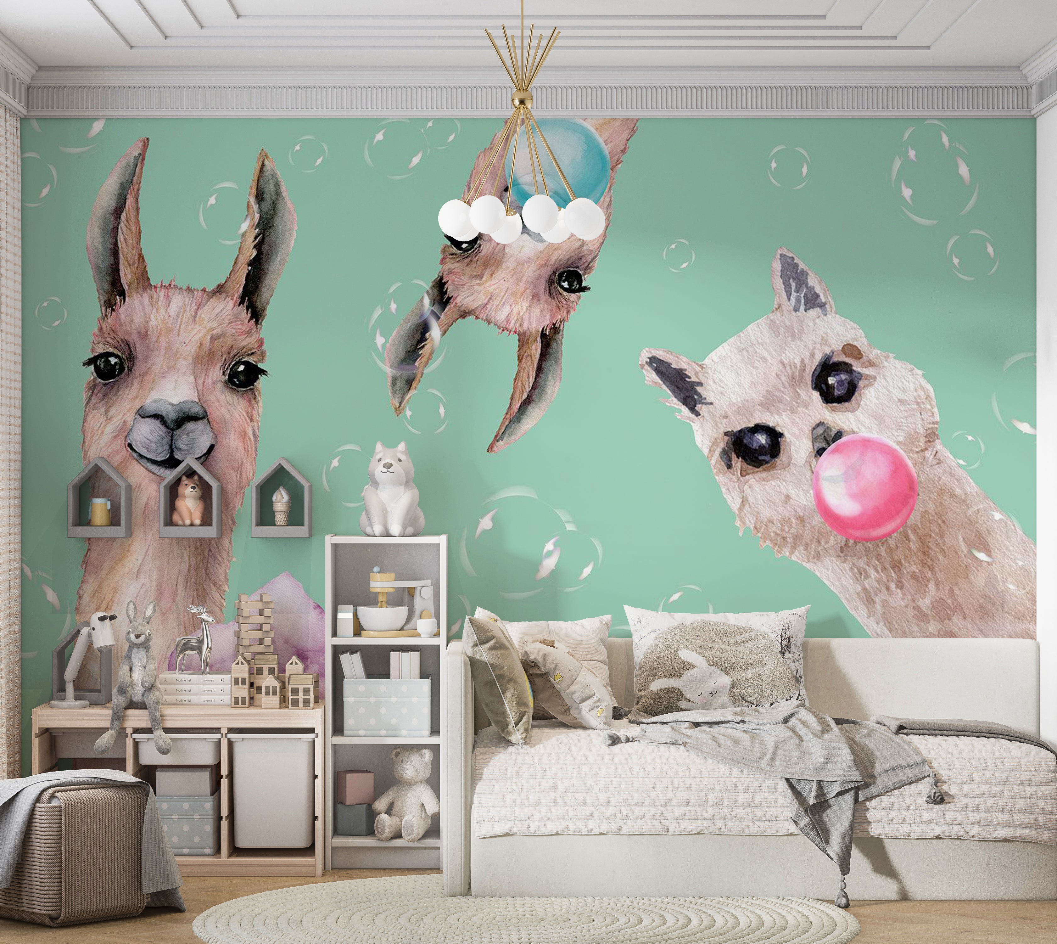 Kids Wallpaper Wall Mural - Crazy Llamas 39"Wx27"H / Standard