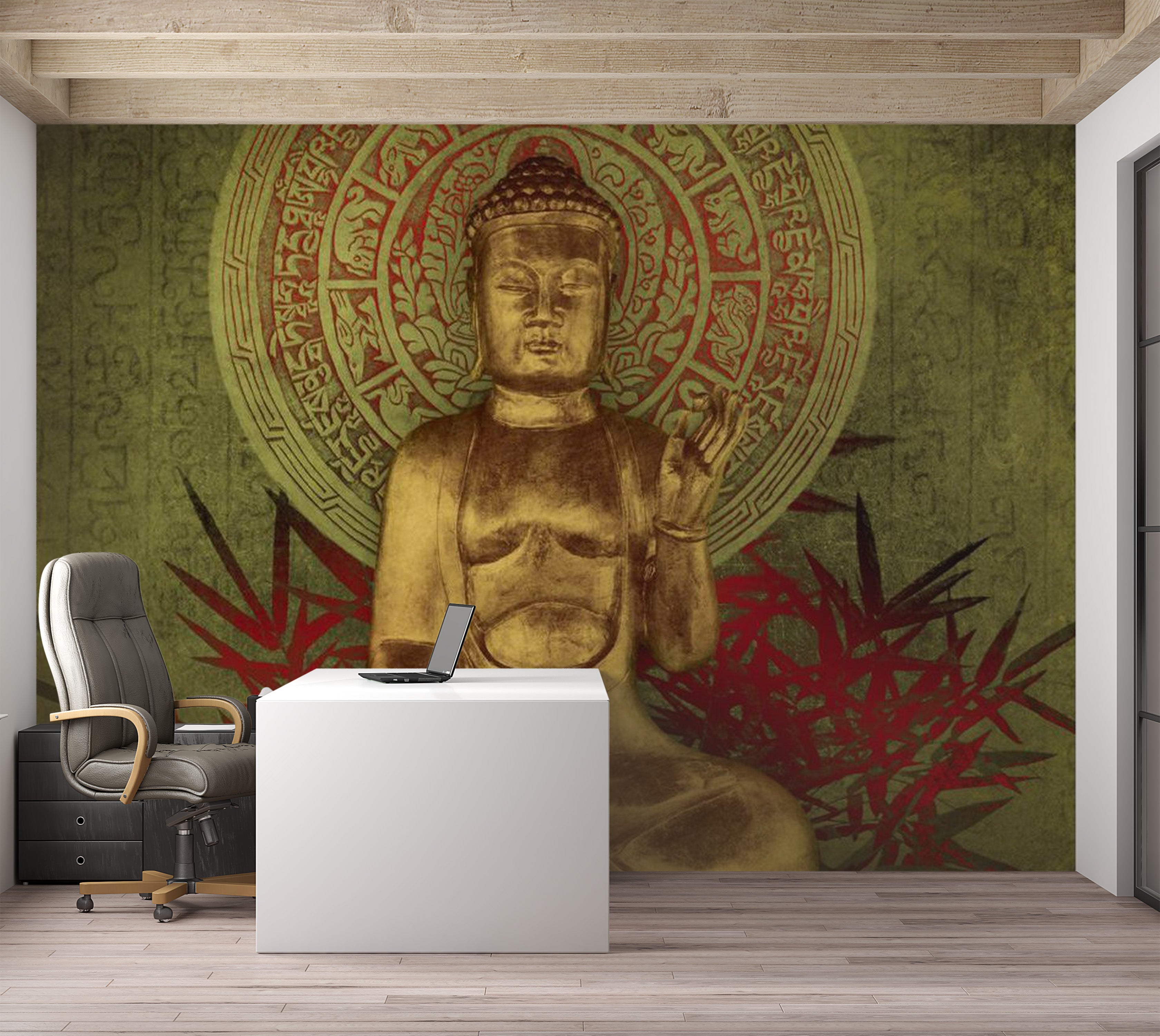 Zen Wallpaper Wall Mural - Golden Buddha 118"Wx90"H